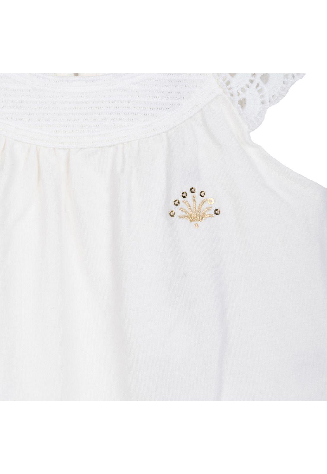 Polera Bebé Niña Manga Corta Tejido Macramé Crudo Pillin-2