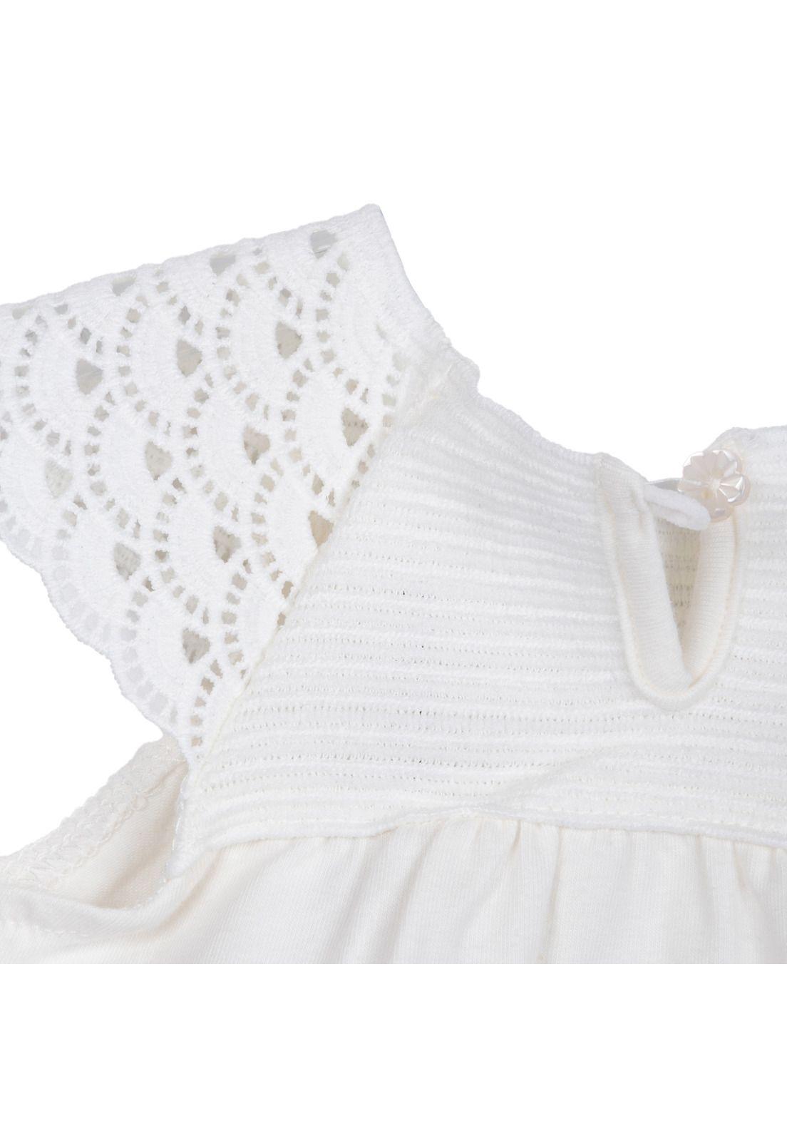 Polera Bebé Niña Manga Corta Tejido Macramé Crudo Pillin-3