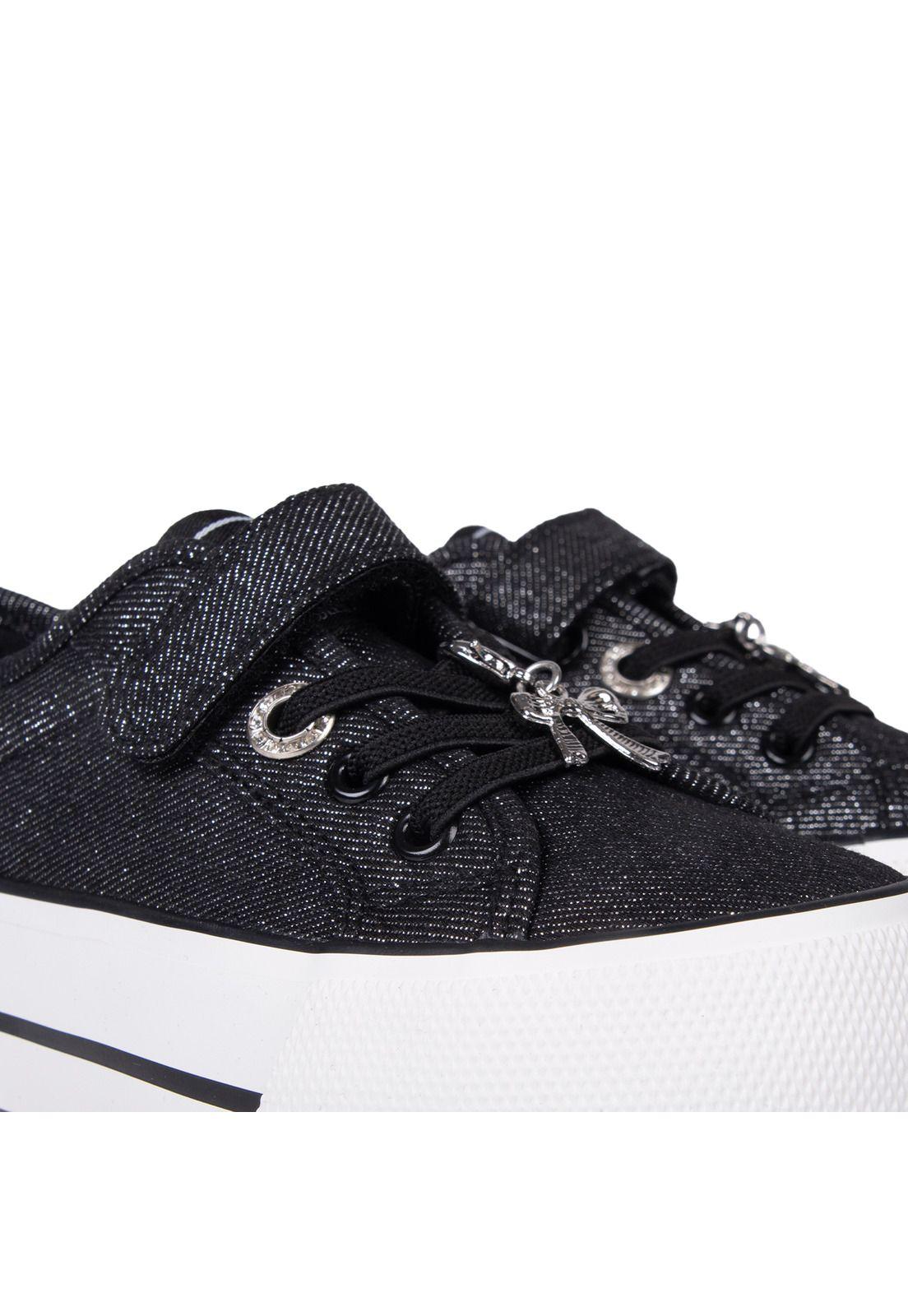 Zapatilla Niña de Lona con Charm y Brillos Negro Pillin-3
