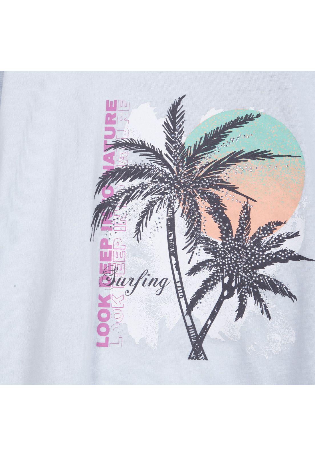 Polera Niña Manga Corta Estampado Playero Celeste Pillin-2