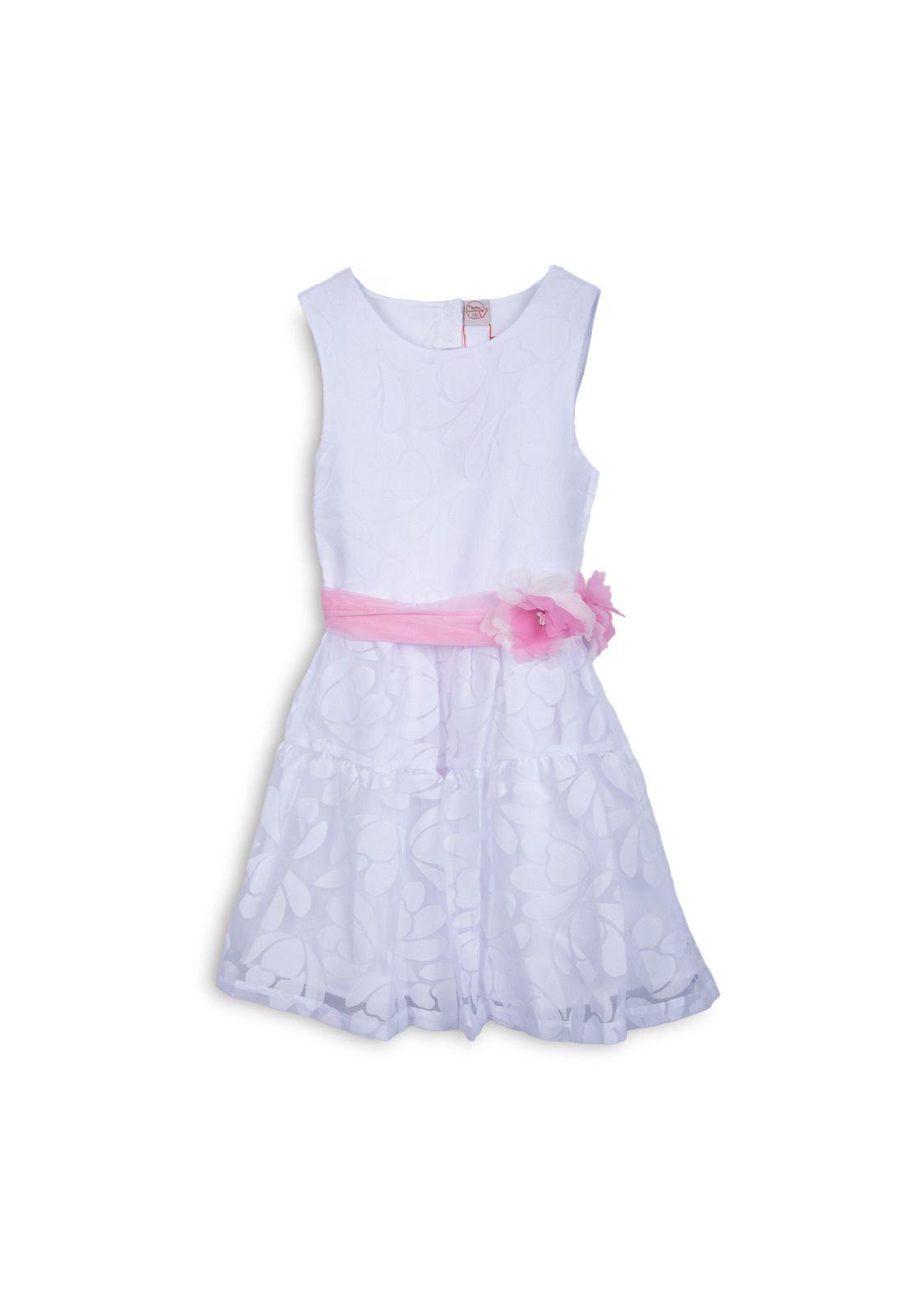 Vestido Niña Tul Diseño Floral Blanco Pillin-0
