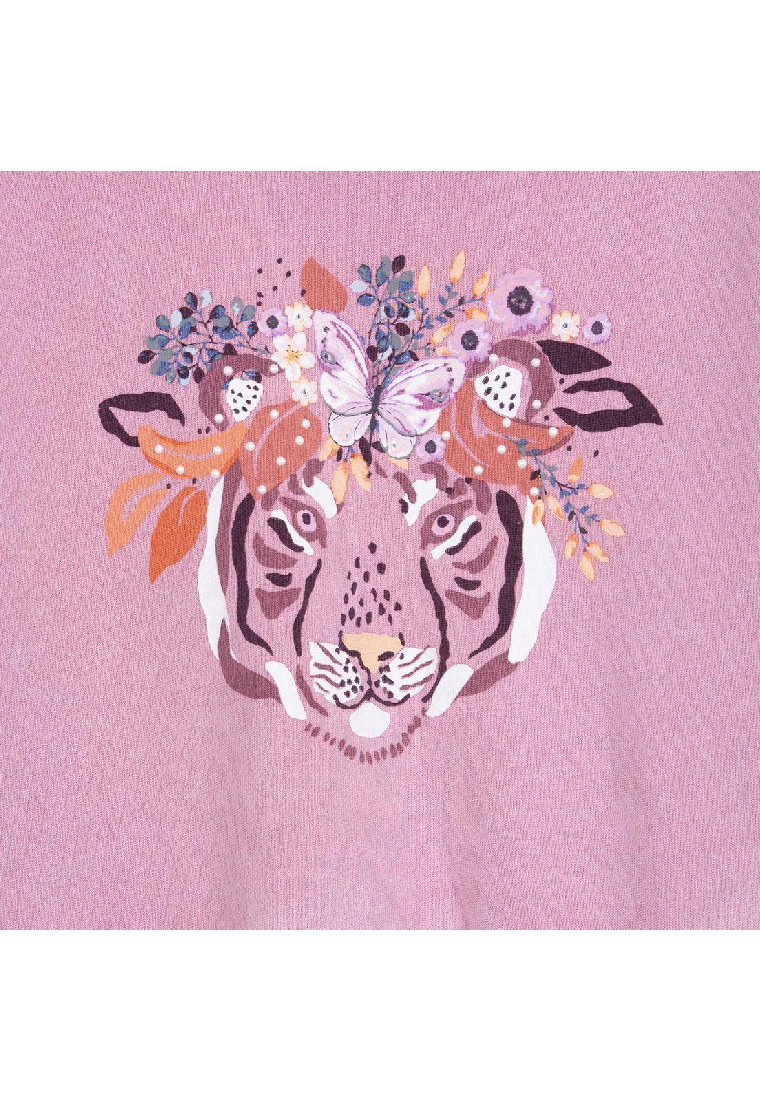 Polerón Niña Capucha Estampado Tigre Rosado Pillin-2