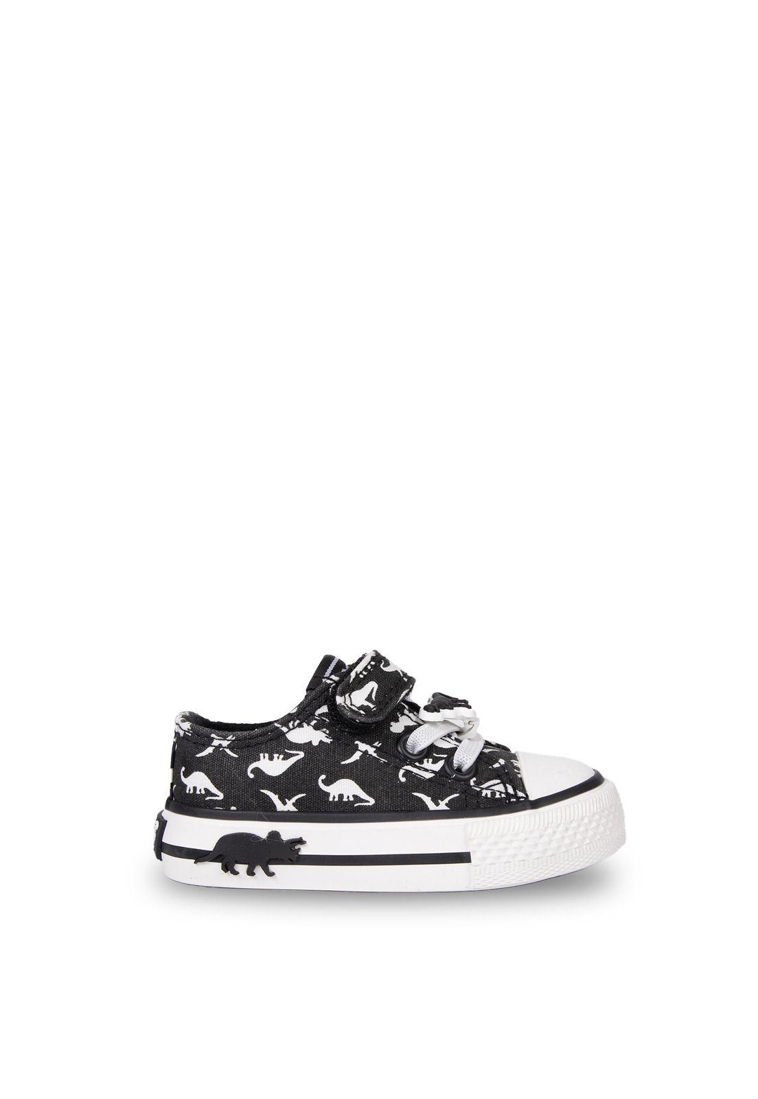 Zapatilla Bebé Niño de Lona con Dinosaurios Negro Pillin-1