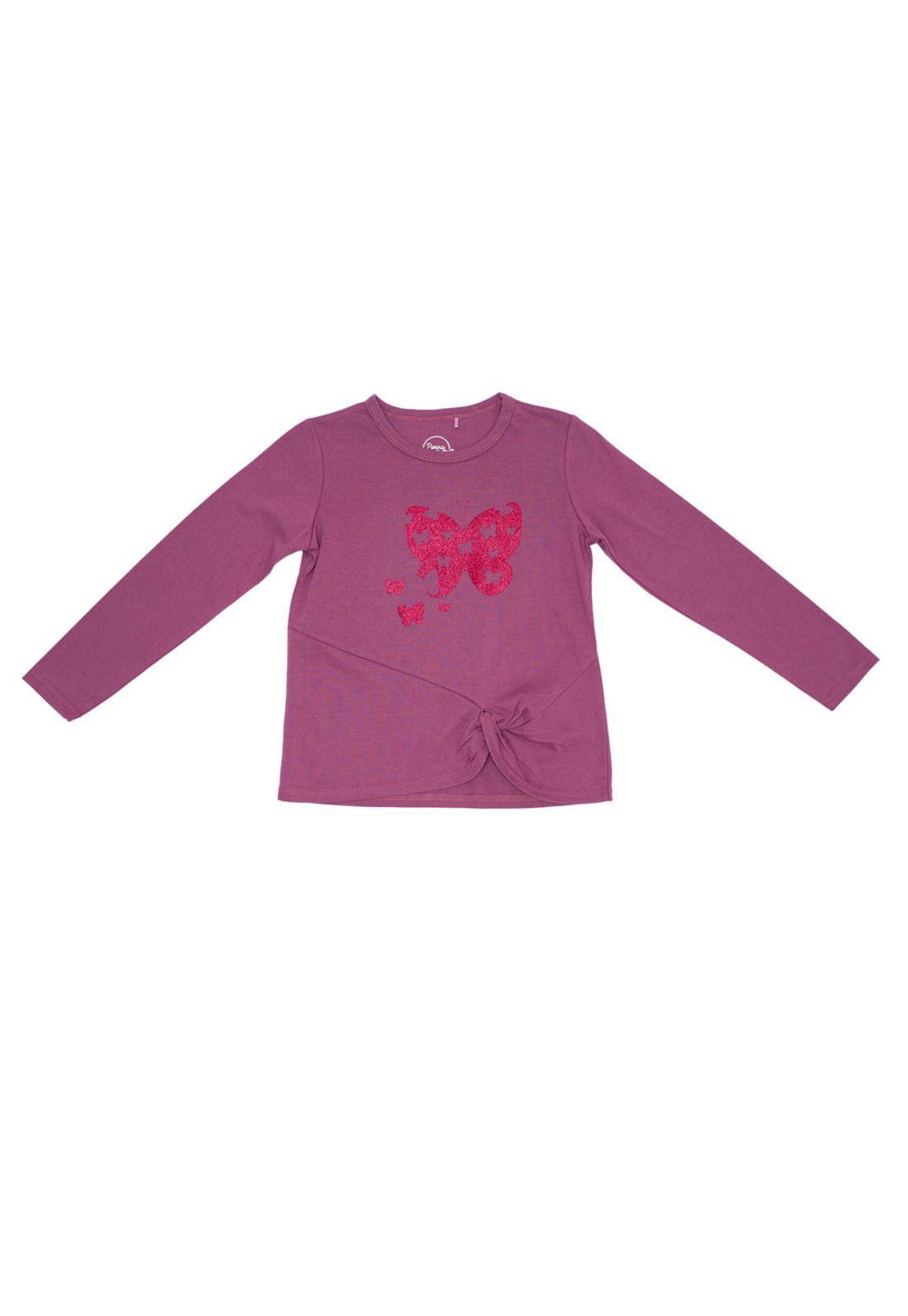 Polera M/L Glitter Algodón Invierno Niña Lila-1