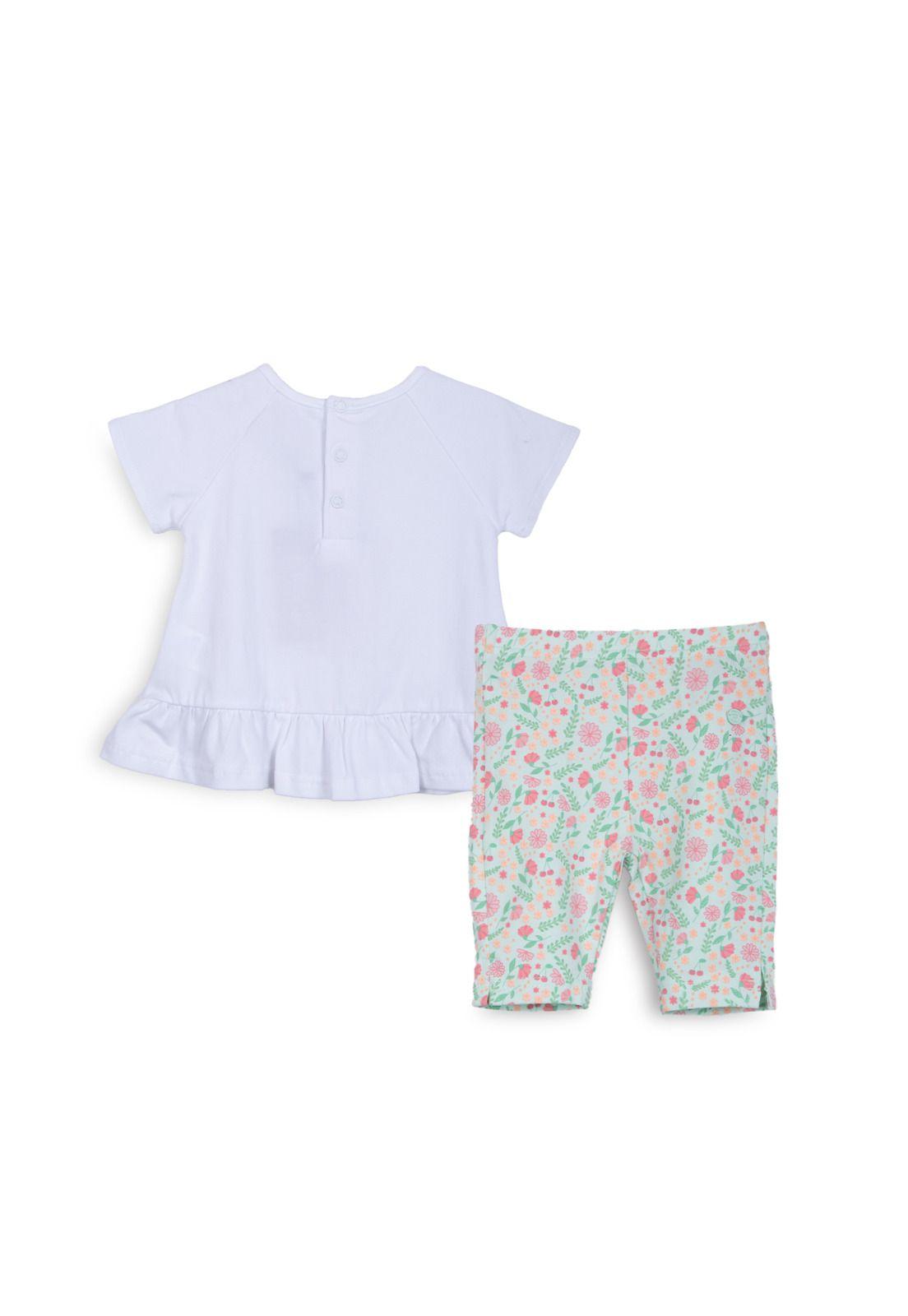 Conjunto Bebé Niña Manga Corta Broches Floral Aqua Pillin-1