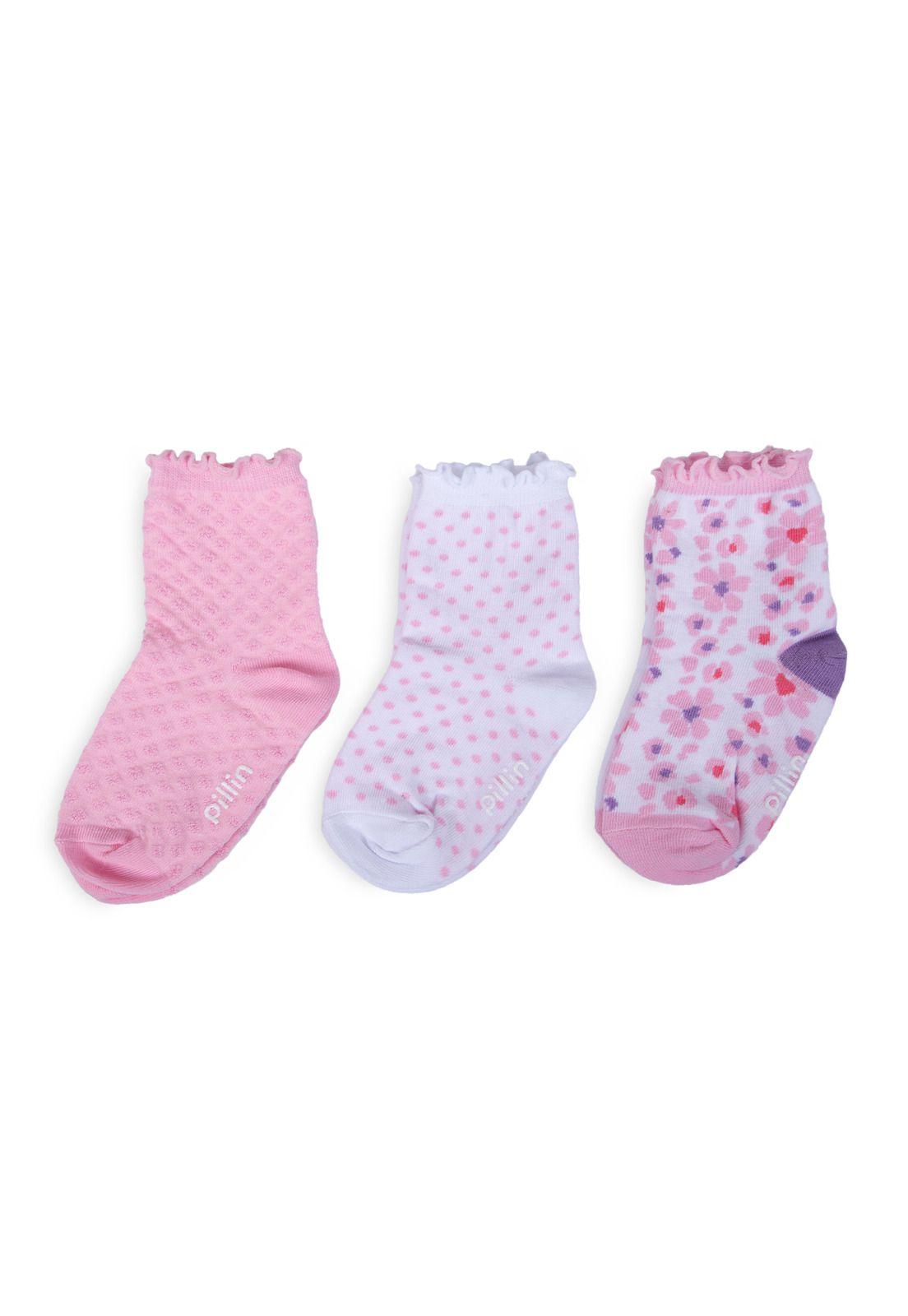 Pack de 3 Calcetines Bebé Niña Algodón Floral Surtido Pillin-0