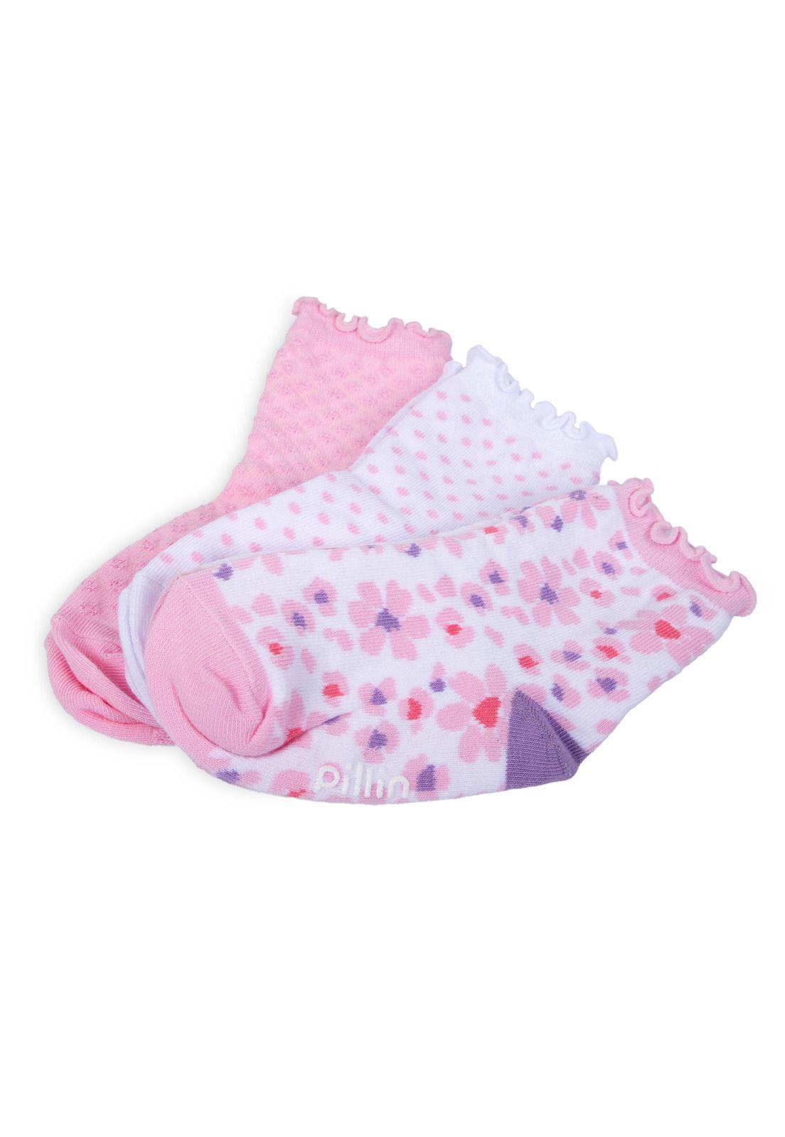 Pack de 3 Calcetines Bebé Niña Algodón Floral Surtido Pillin-1