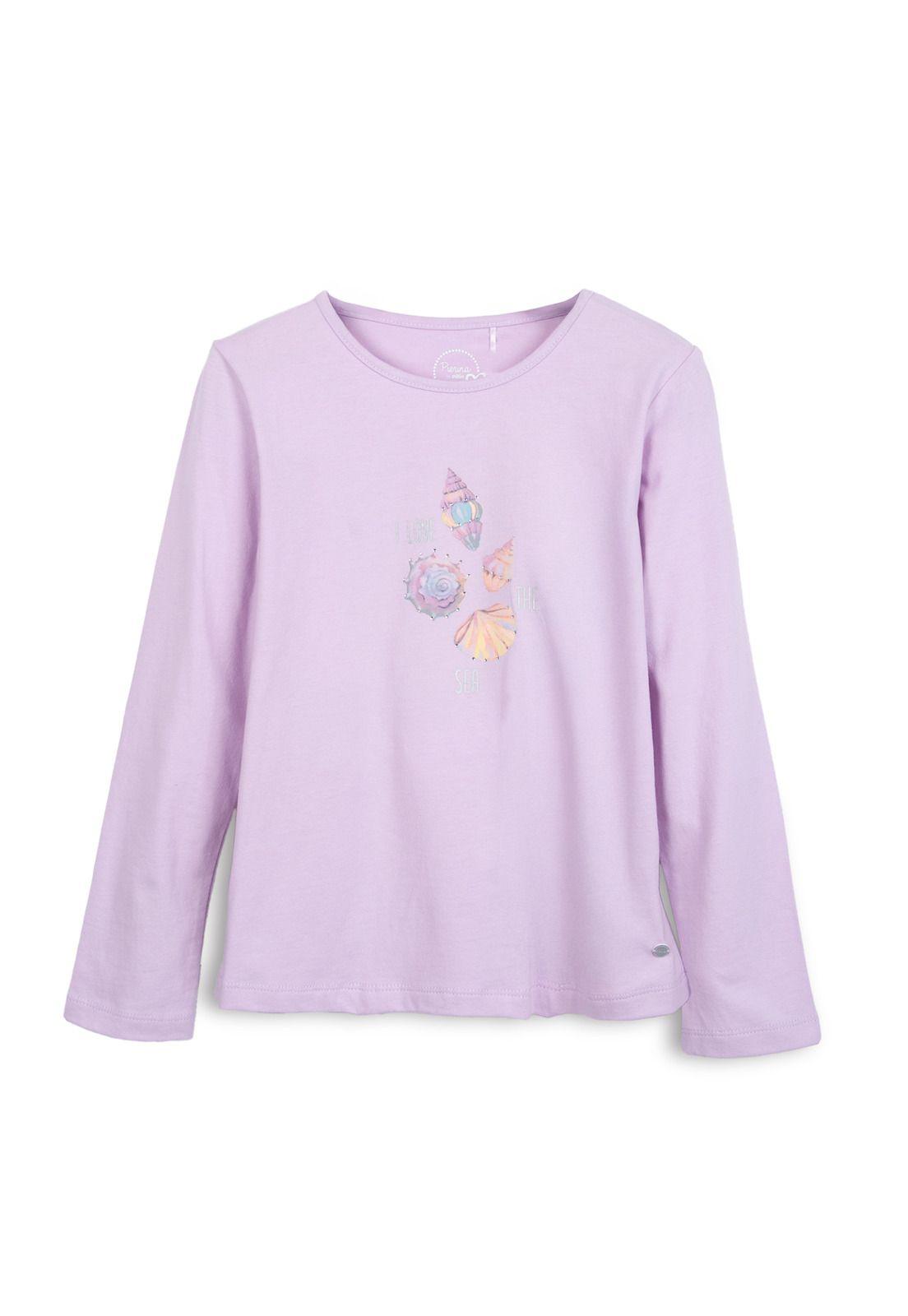 Polera Niña Manga Larga Estampado Conchitas Malva Pillin-0