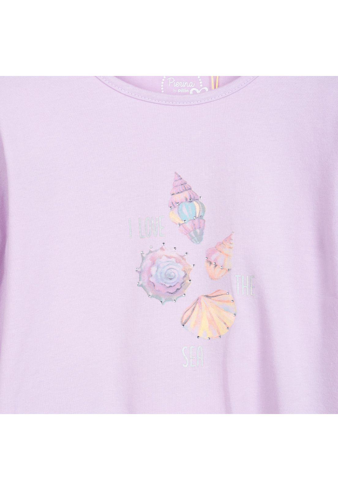 Polera Niña Manga Larga Estampado Conchitas Malva Pillin-2