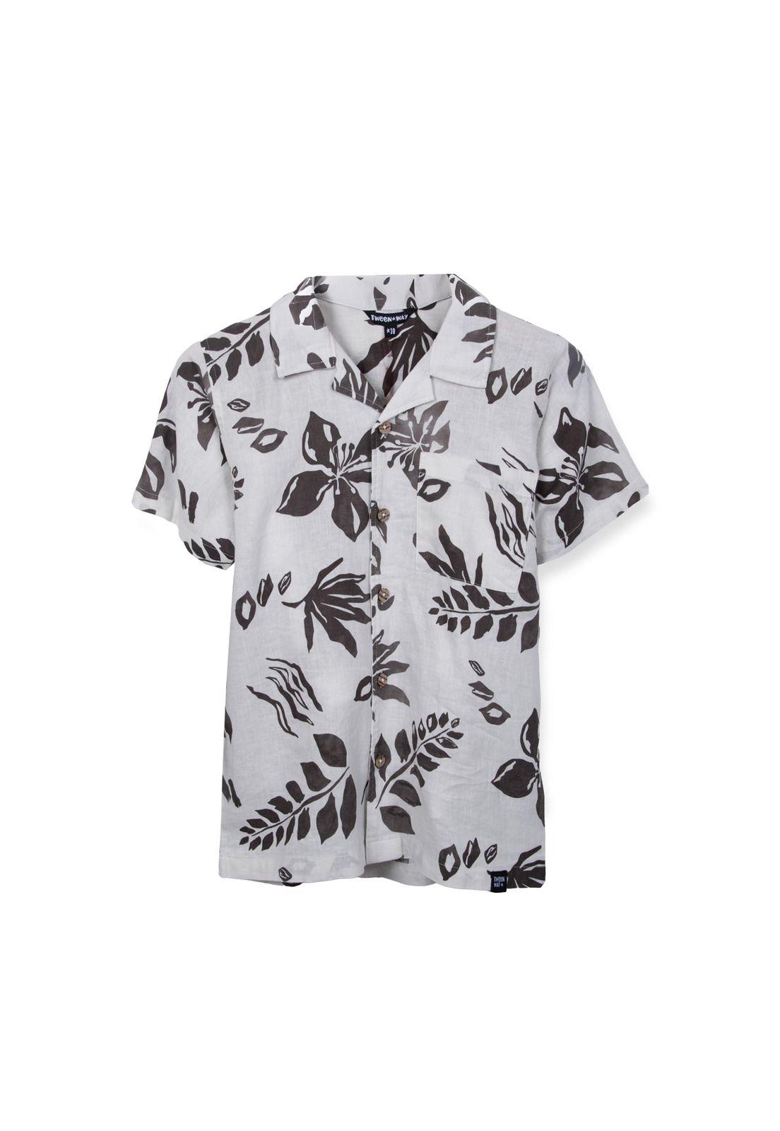 Camisa Niño Manga Corta Estampado Tropical Blanco Pillin-0