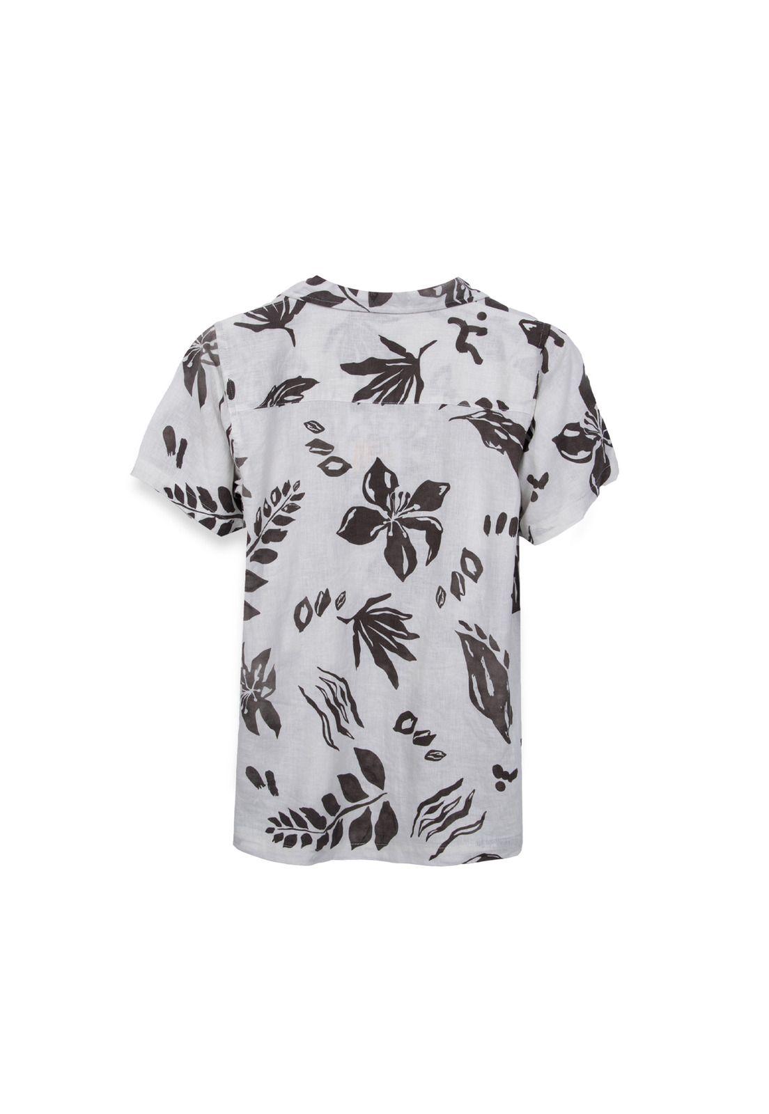 Camisa Niño Manga Corta Estampado Tropical Blanco Pillin-1