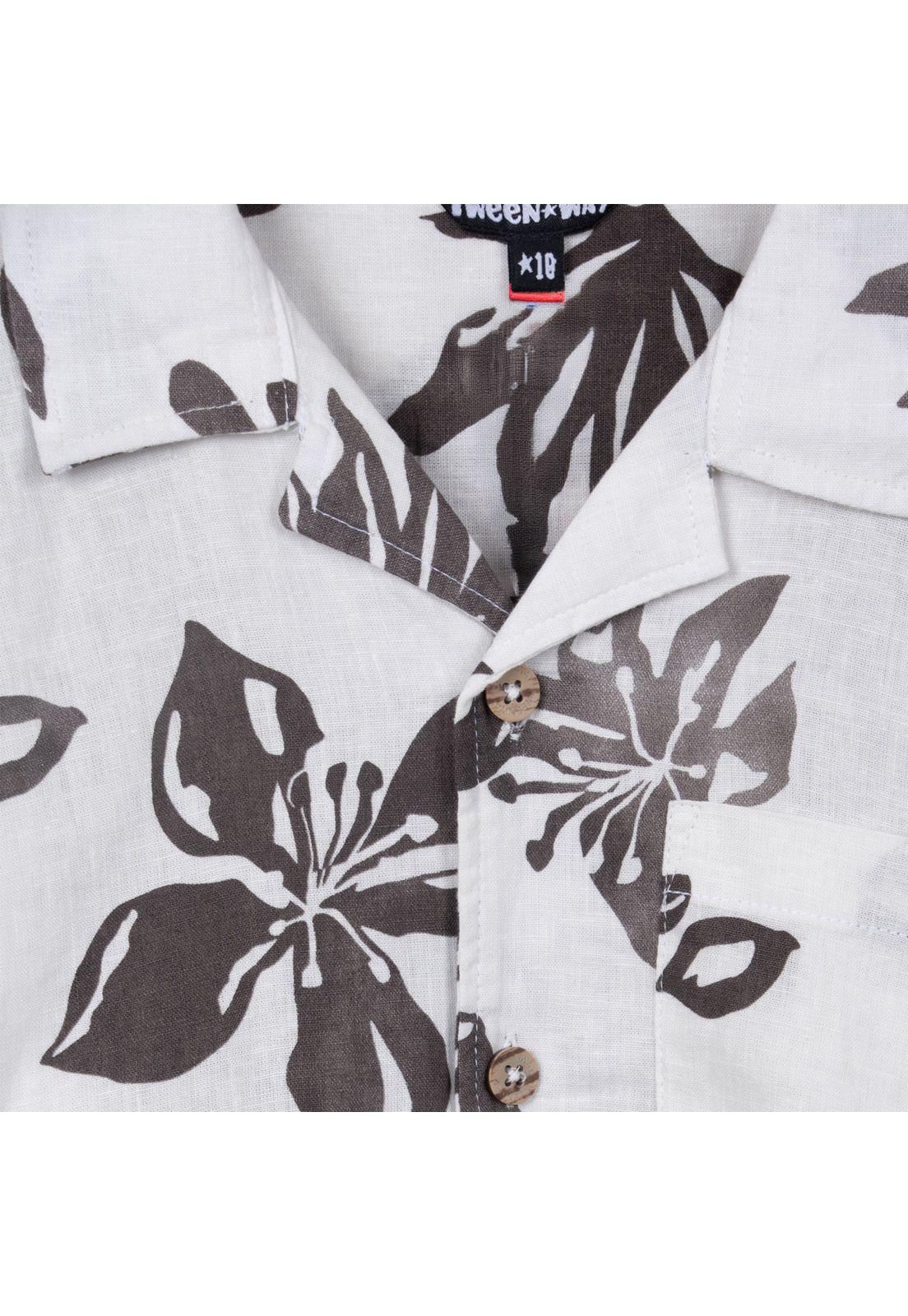 Camisa Niño Manga Corta Estampado Tropical Blanco Pillin-2