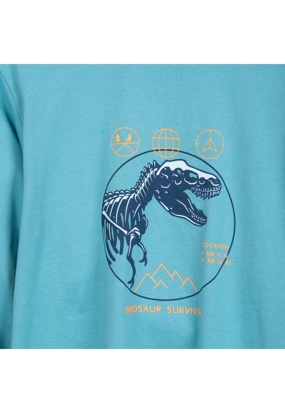 Polera Niño Manga Larga Estampado Dino Turquesa Pillin-2