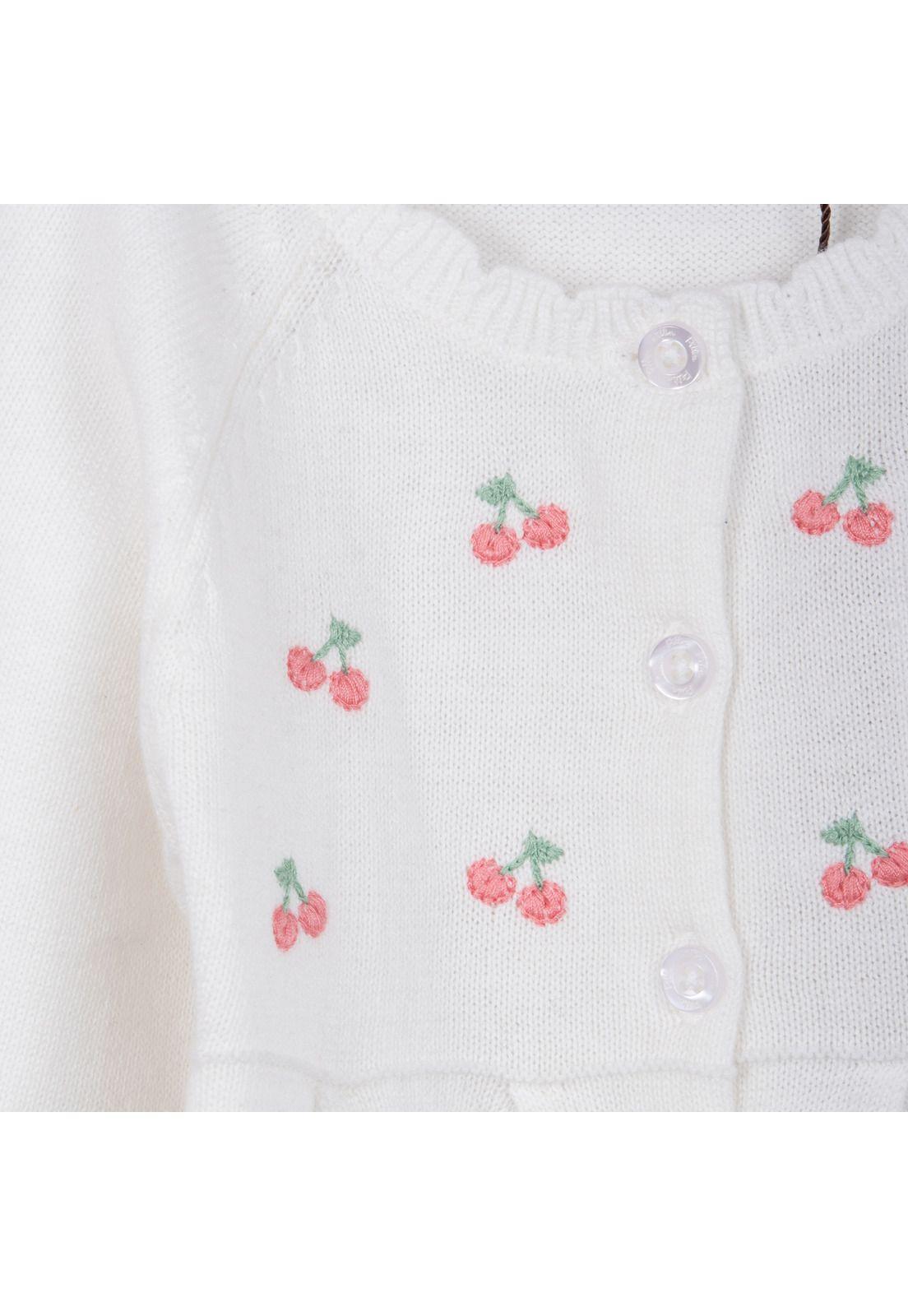 Chaleco Bebé Niña Bordado Cerezas con Botones Blanco Pillin-2