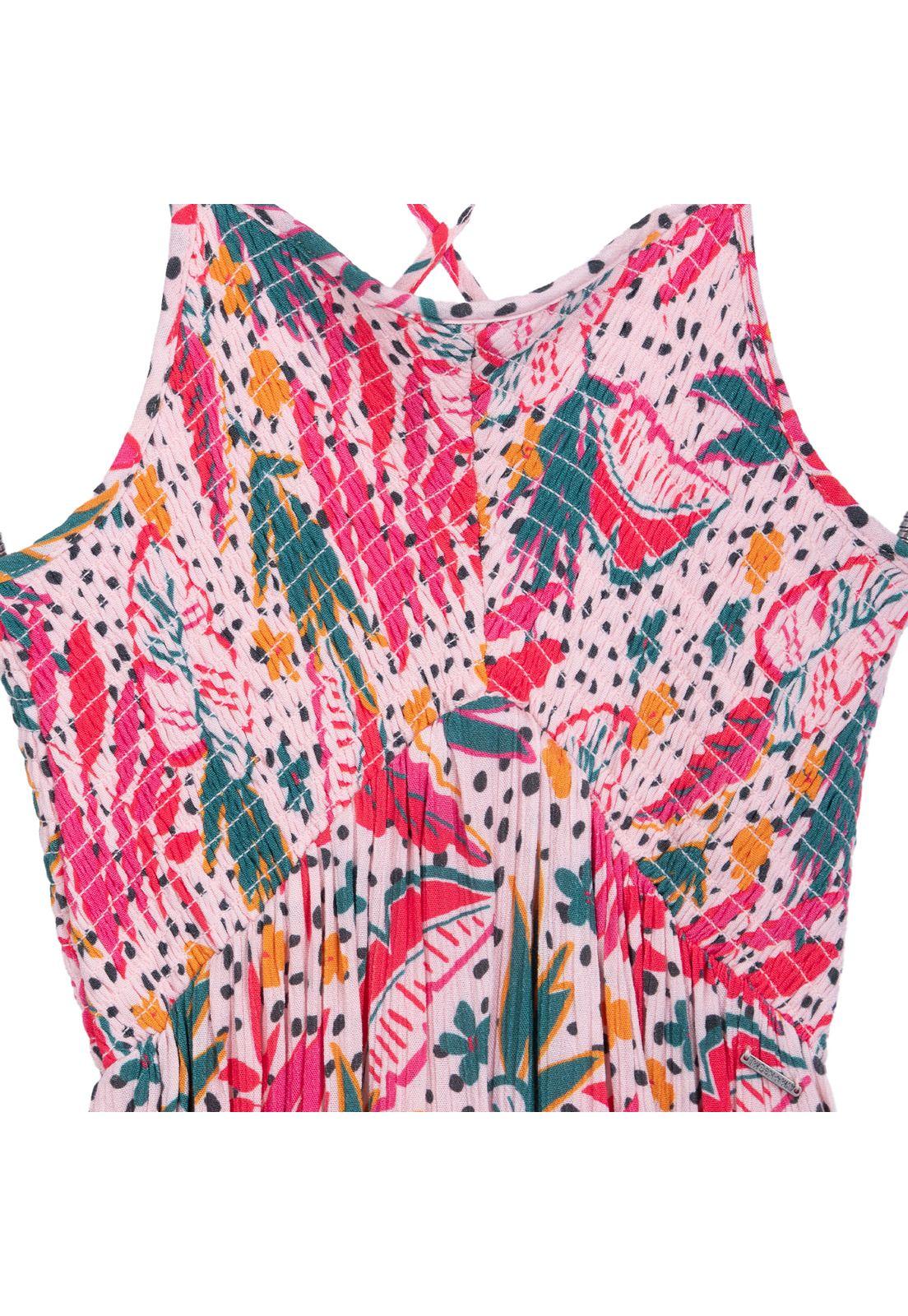 Vestido Niña Sin Mangas Estampado Tropical Rosado Pillin-2