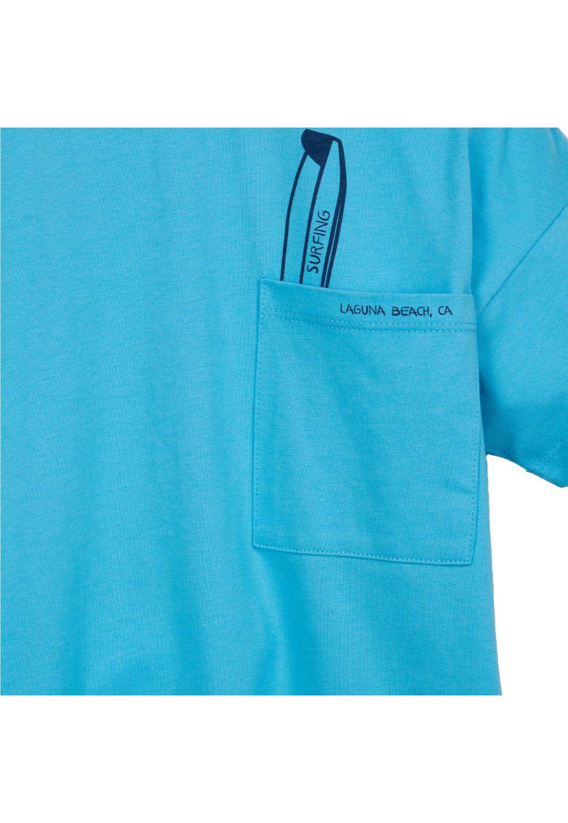 Polera Niño Manga Corta Bolsillo Delantero Celeste Pillin-2