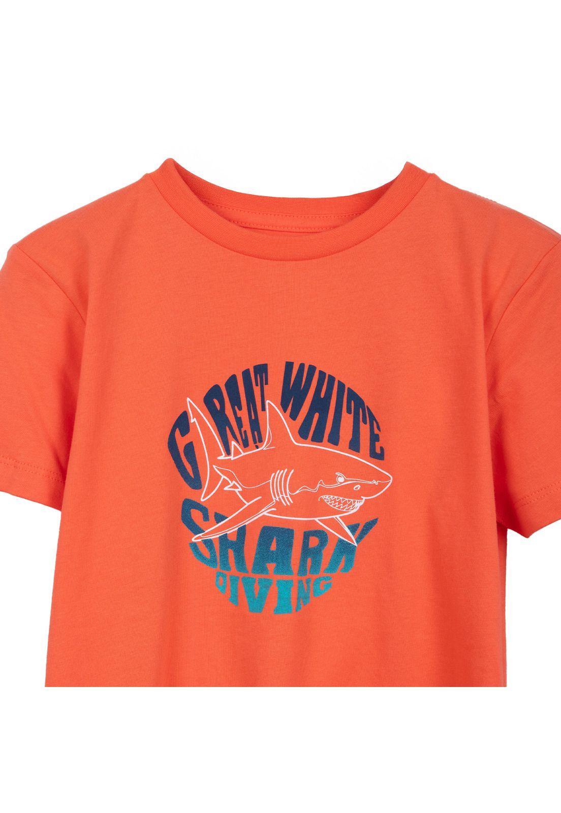 Polera Niño Manga Corta Estampado Tiburón Coral Pillin-2