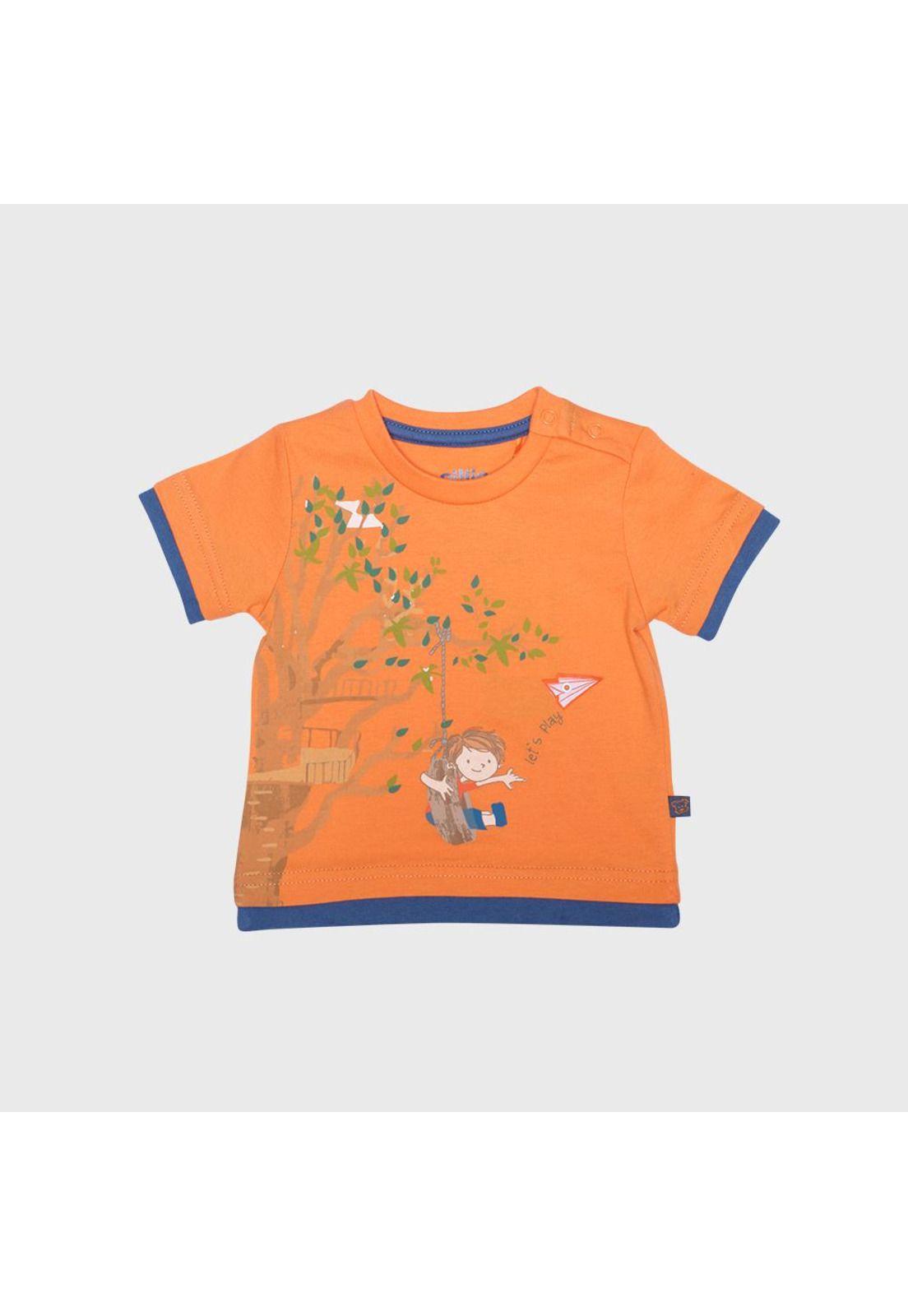 Polera Bebé Algodón Verano Niño Naranja-0