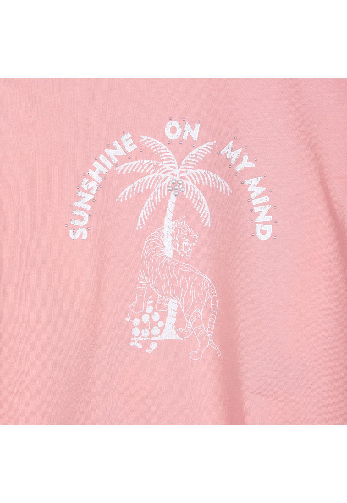 Polera Niña Manga Corta Estampada Rosado Oscuro Pillin-2