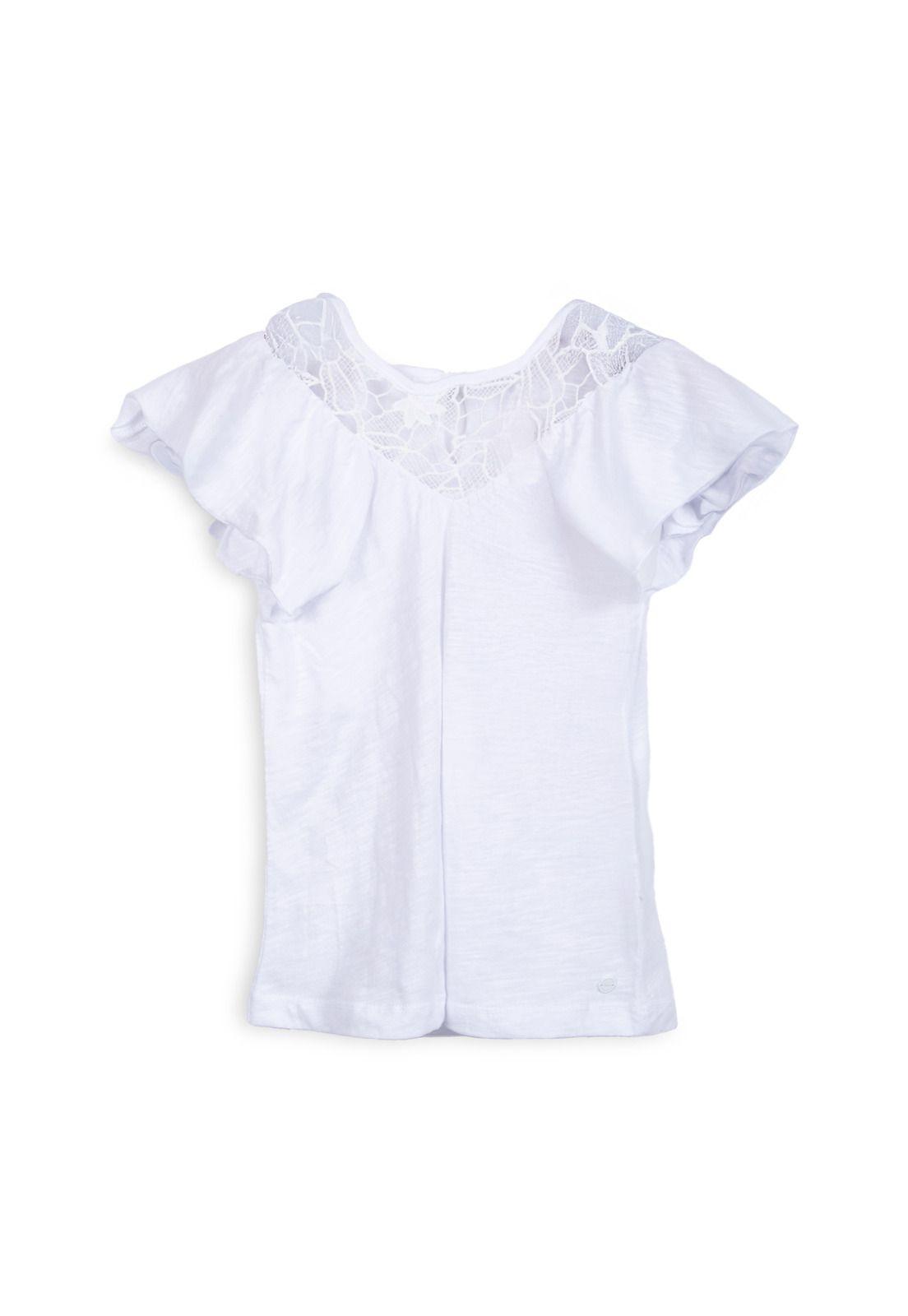 Polera Niña Manga Corta con Vuelos Lisa Blanco Pillin-0