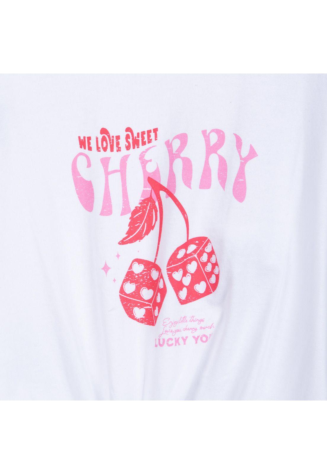 Polera Niña Manga Corta con Amarra Delantera Blanco Pillin-2