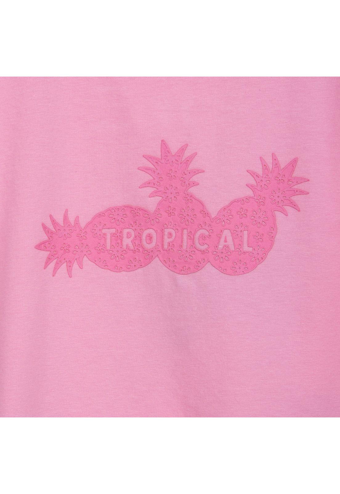 Polera Niña Manga Corta Estampado Piñas Rosado Pillin-2
