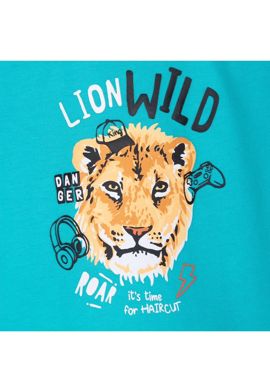 Polera Bebé Niño Manga Corta Estampado Tigre Turquesa Pillin-2