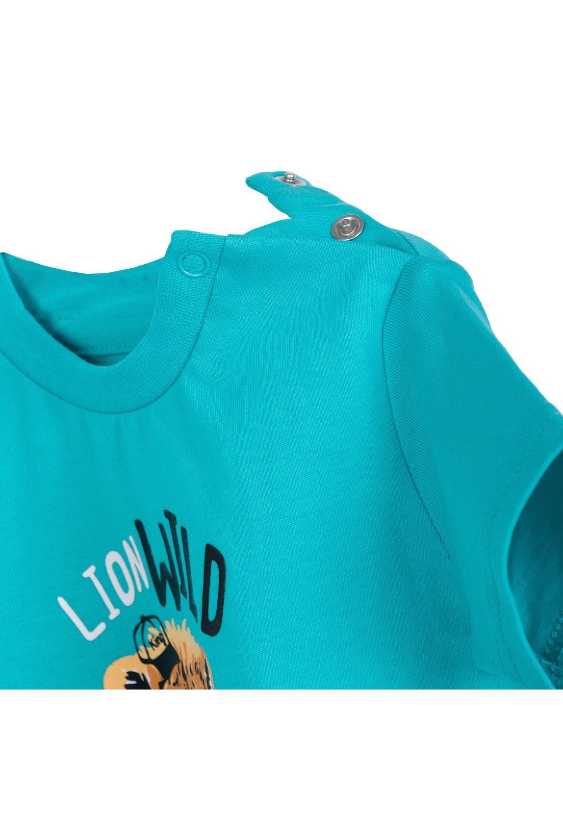 Polera Bebé Niño Manga Corta Estampado Tigre Turquesa Pillin-3