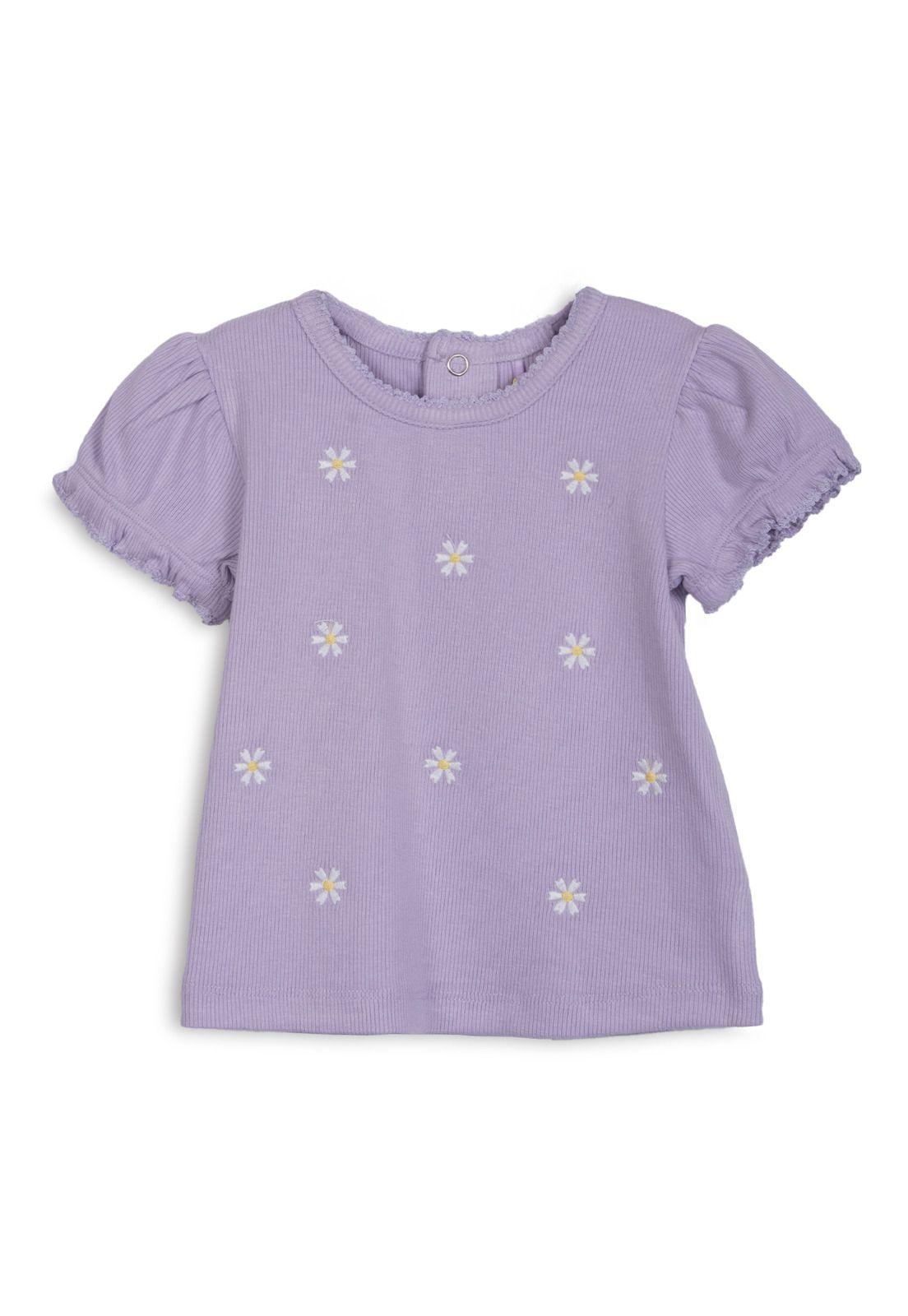Polera Bebé Niña Manga Corta Globo Flores Lavanda Pillin-0