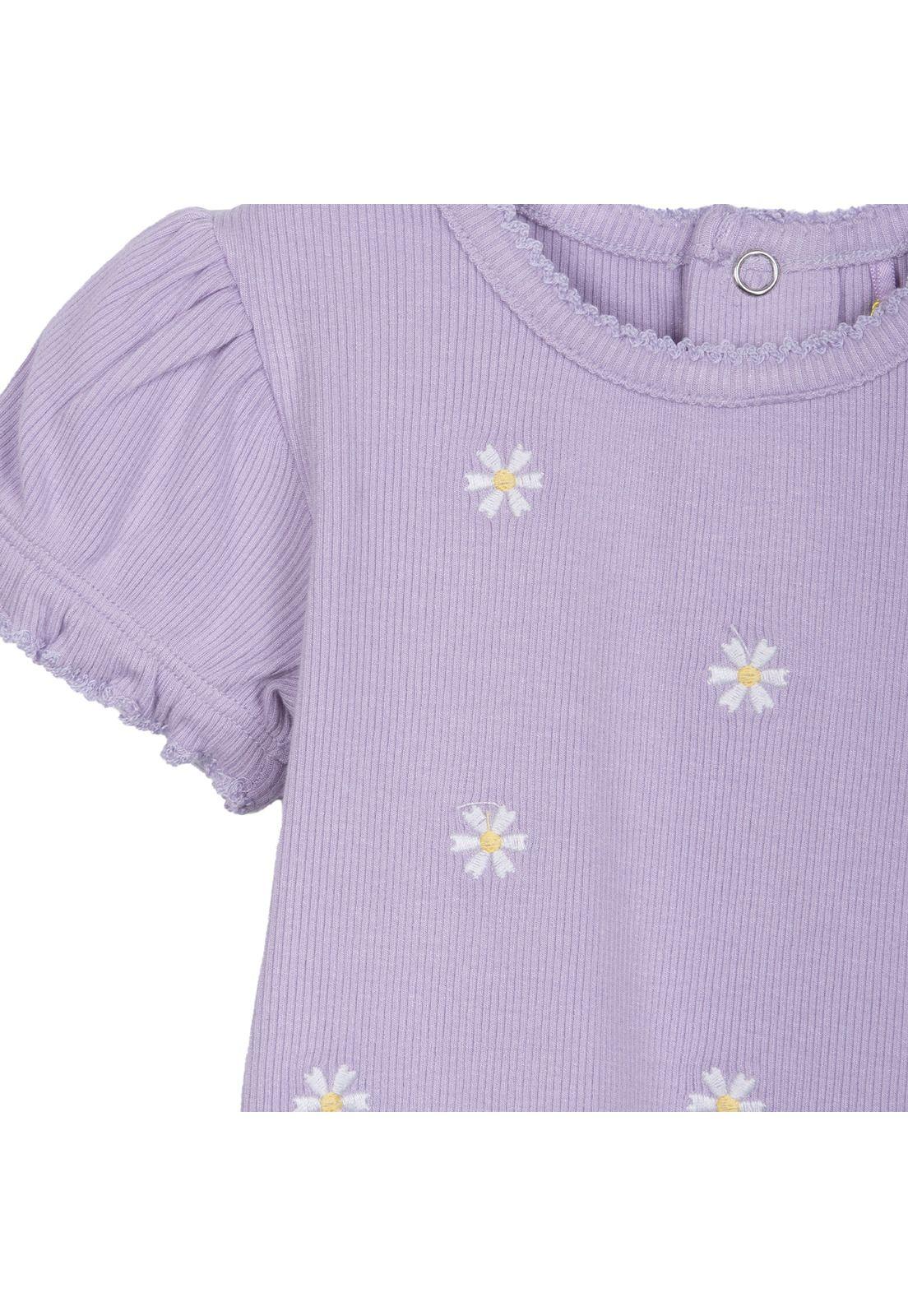Polera Bebé Niña Manga Corta Globo Flores Lavanda Pillin-2
