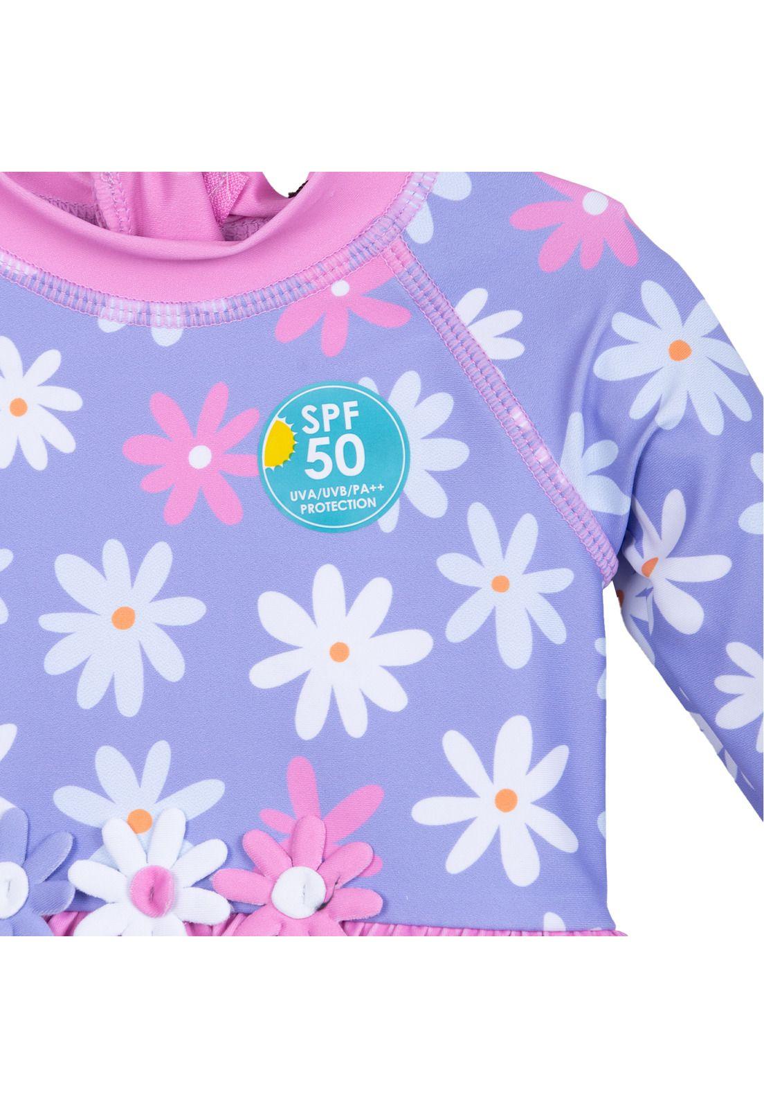 Set Traje de Baño y Gorro Bebé Niña Protección UV Lavanda Pillin-2