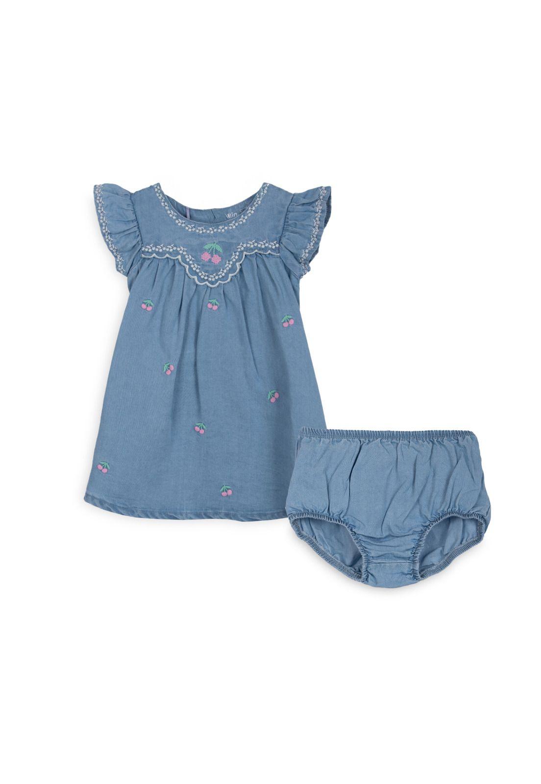 Vestido Bebé Niña Bordado Cerezas Denim Pillin-0