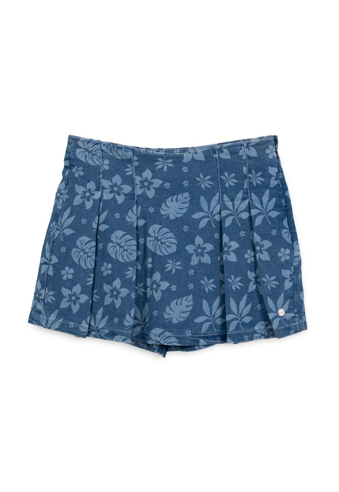 Short Falda Niña Diseño Floral Denim Pillin-0