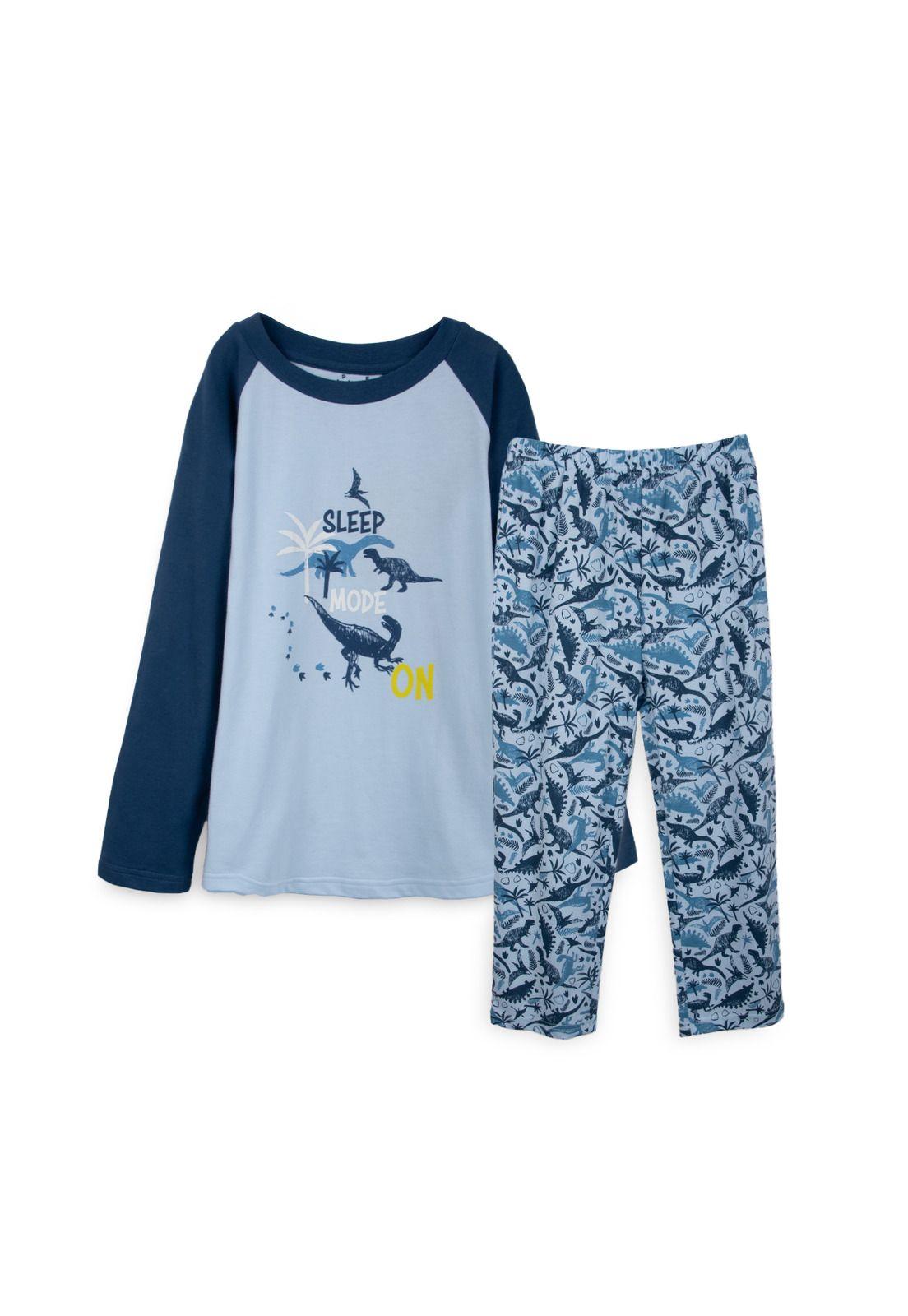 Pijama Niño Manga Larga Dinosaurio Azul Pillin-0