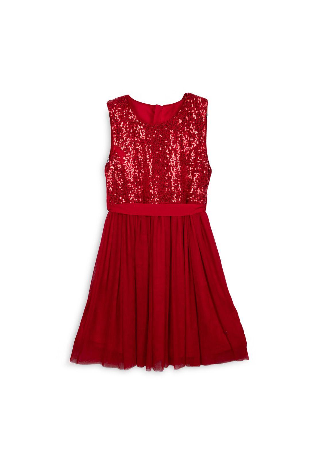 Vestido Niña Tul Lentejuelas Rojo Pillin-0
