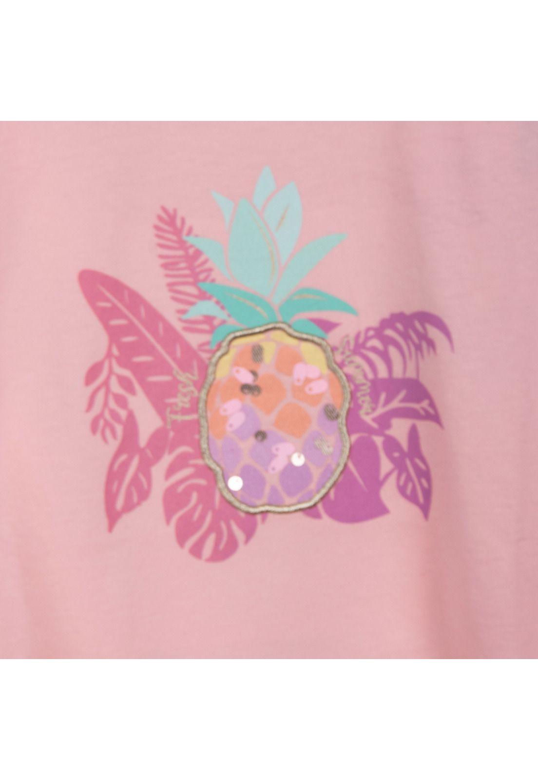 Polera Niña Manga Corta Estampado Piña Salmón Pillin-2