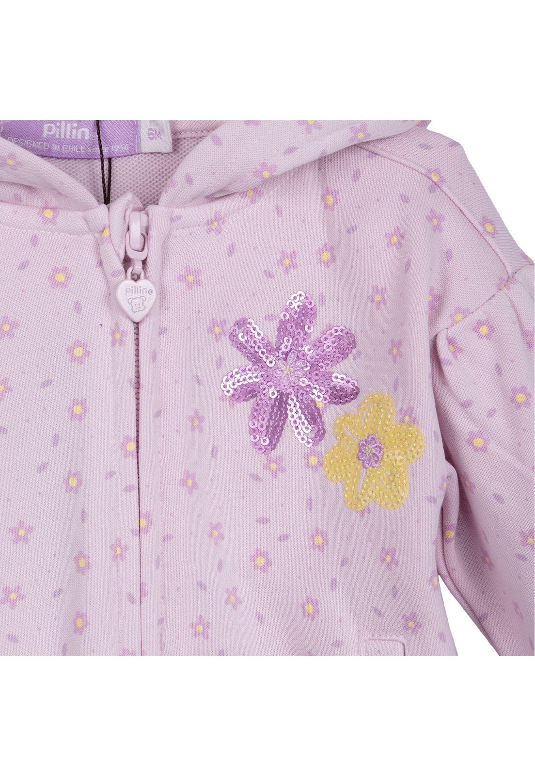 Buzo Bebé Niña con Capucha Cintura Ajustable Floral Lila Pillin-2