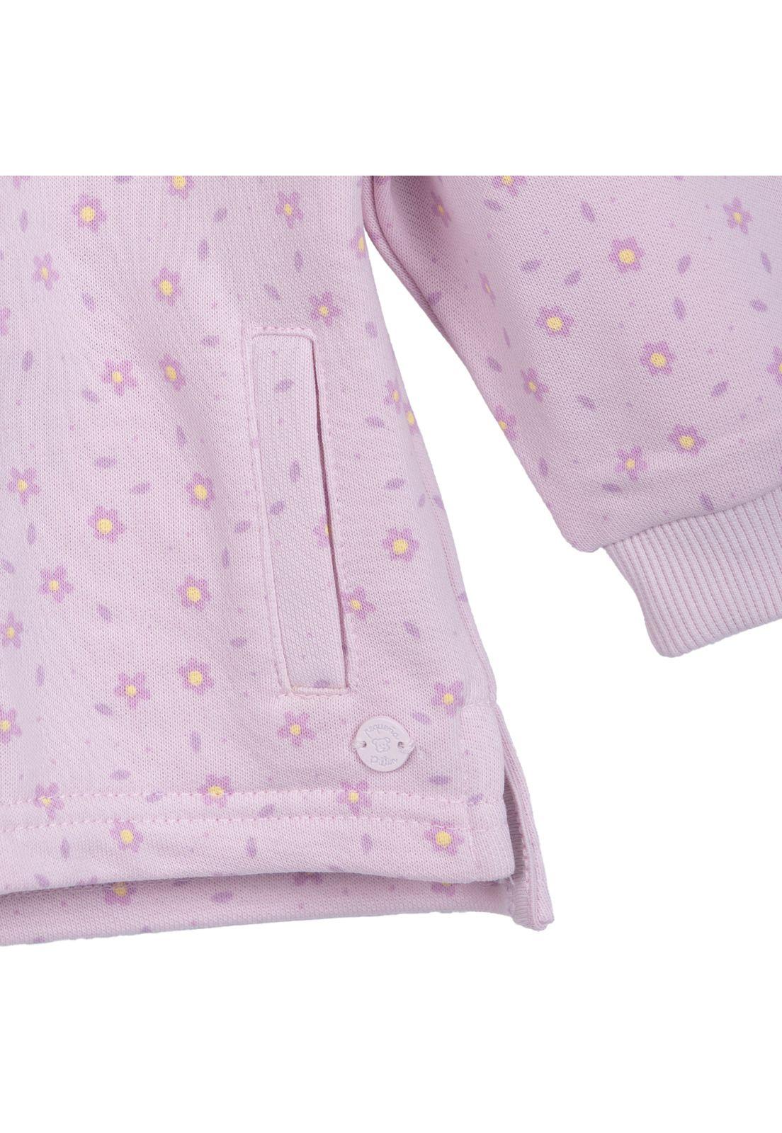 Buzo Bebé Niña con Capucha Cintura Ajustable Floral Lila Pillin-4