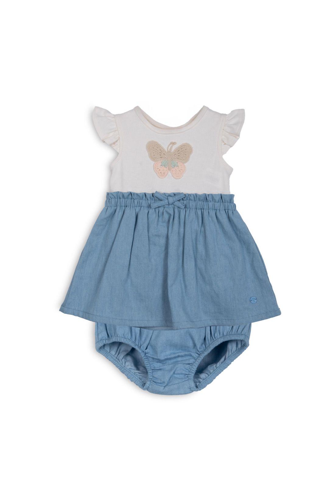 Vestido Bebé Niña Denim Mariposa Cintura Elasticada Lavanda Pillin-0