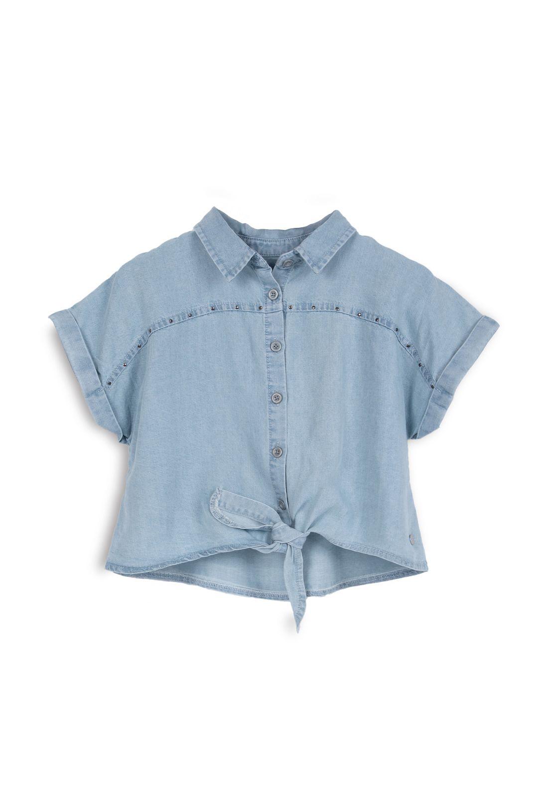 Blusa Niña Manga Corta con Nudo Celeste Pillin-0