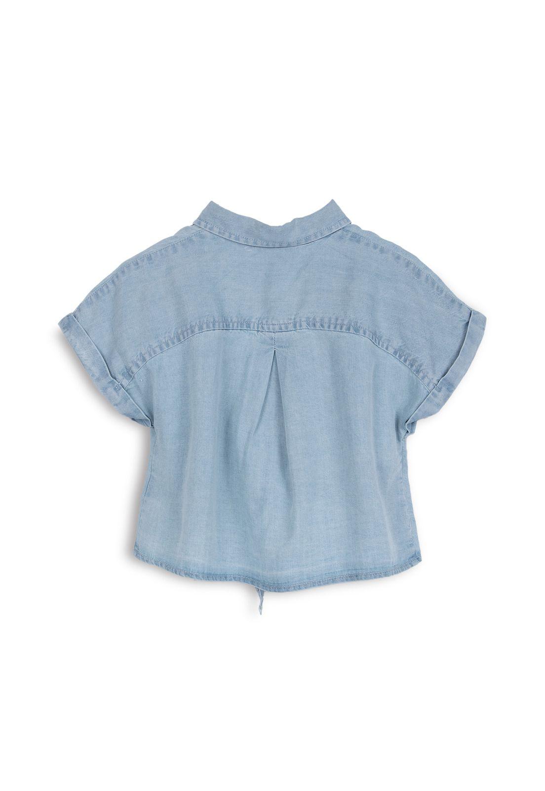 Blusa Niña Manga Corta con Nudo Celeste Pillin-1