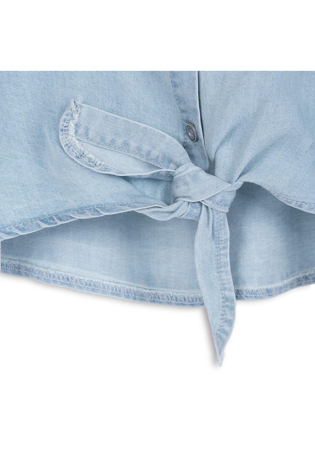Blusa Niña Manga Corta con Nudo Celeste Pillin-3