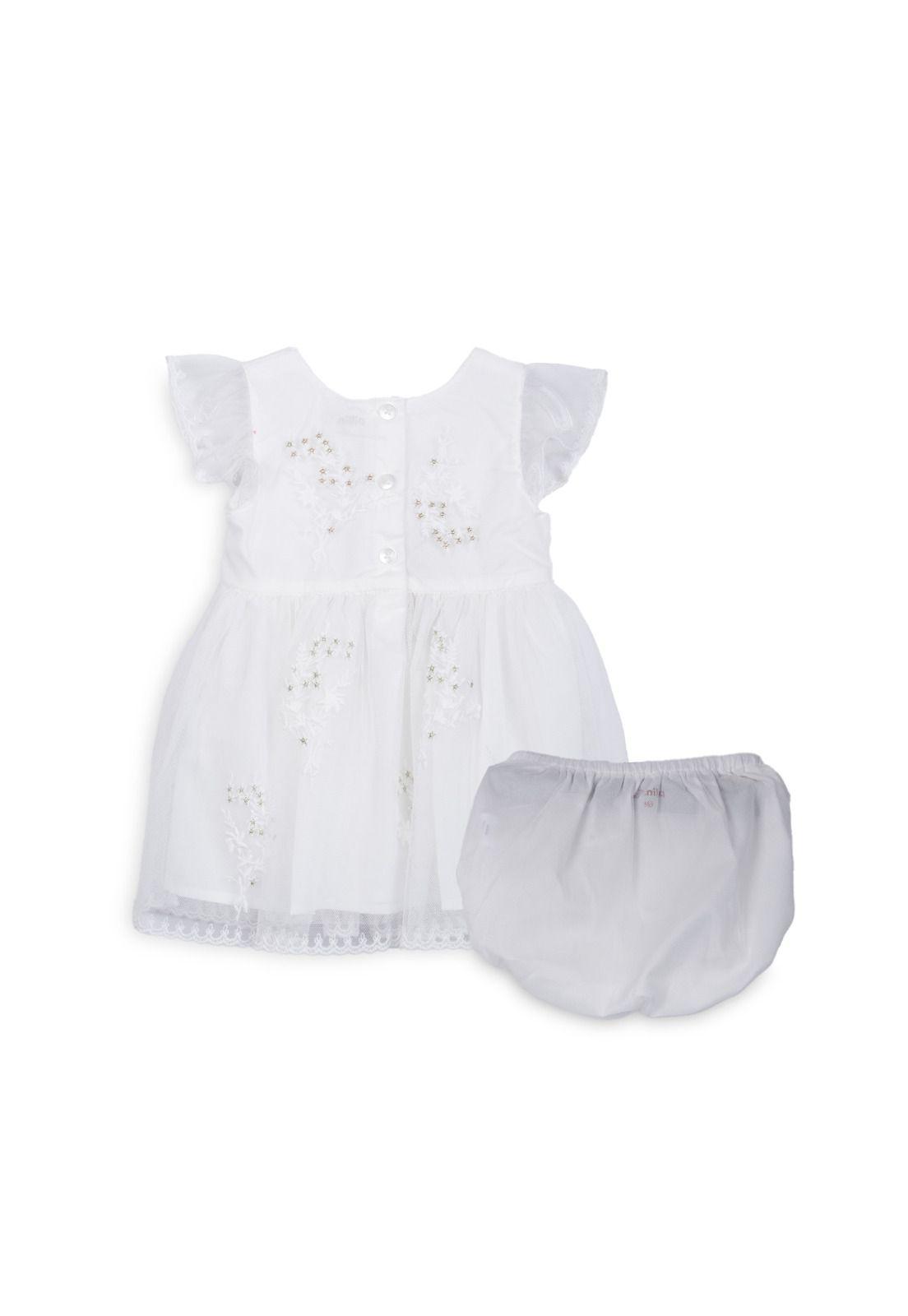 Vestido Bebé Niña Tul Bordado Brillos Blanco Pillin-1