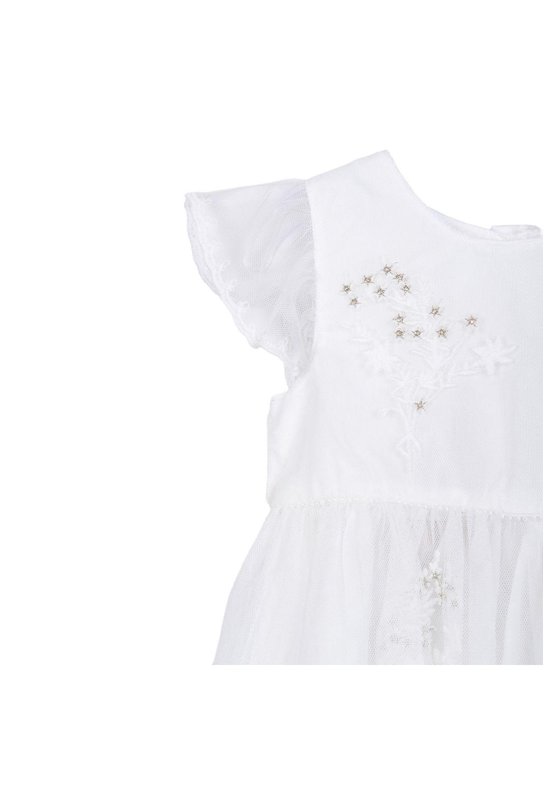 Vestido Bebé Niña Tul Bordado Brillos Blanco Pillin-2