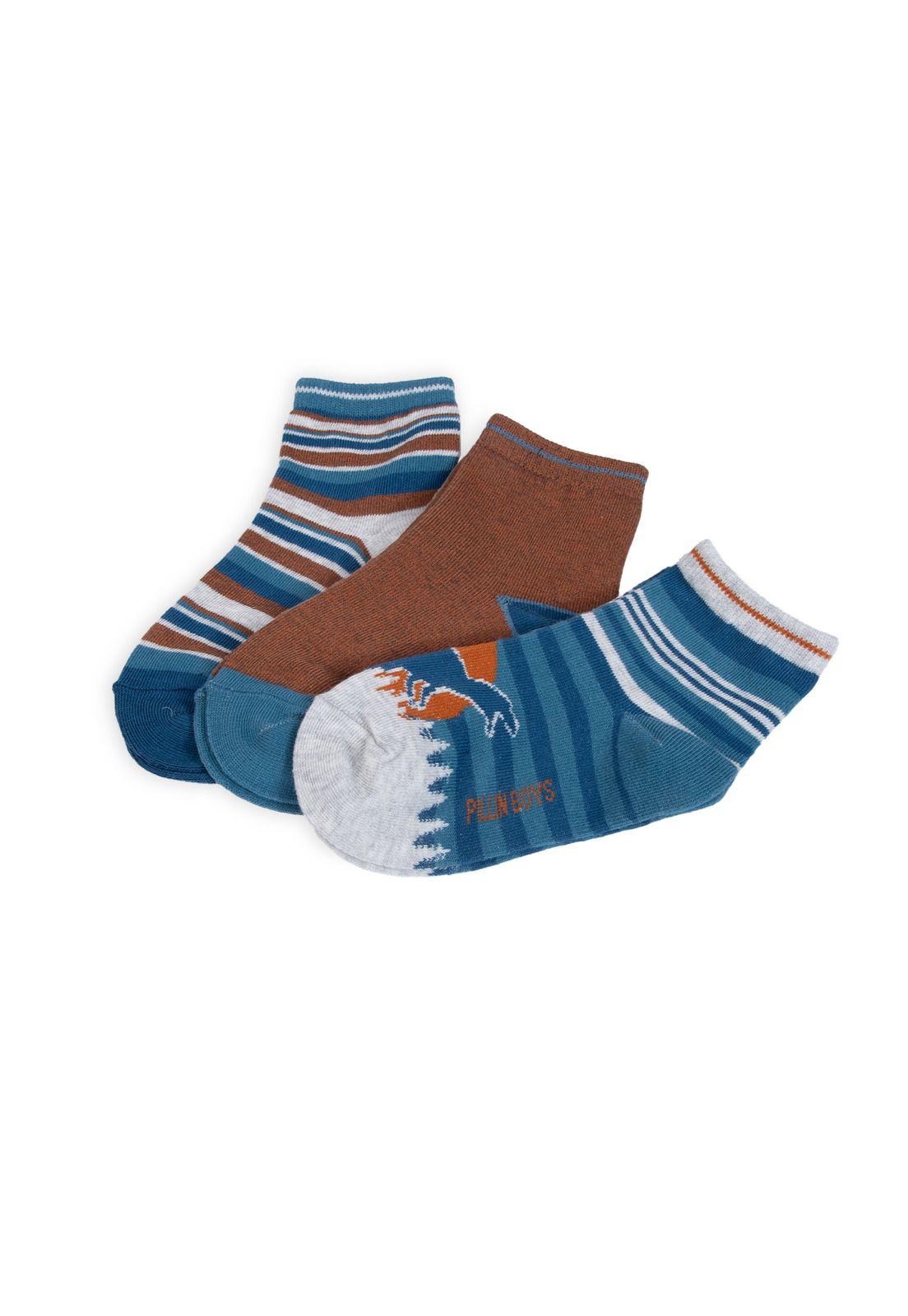 Pack de 3 Calcetines Niño Algodón Dinosaurio y Rayas Surtido Pillin-1
