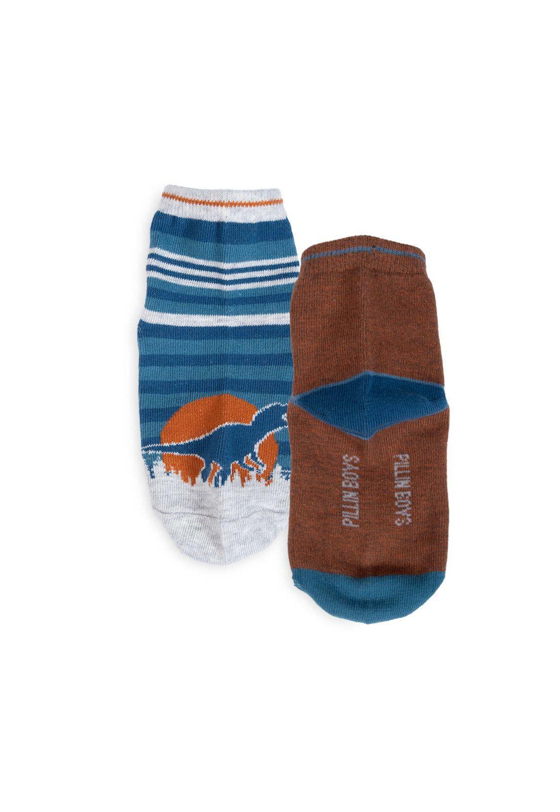 Pack de 3 Calcetines Niño Algodón Dinosaurio y Rayas Surtido Pillin-2