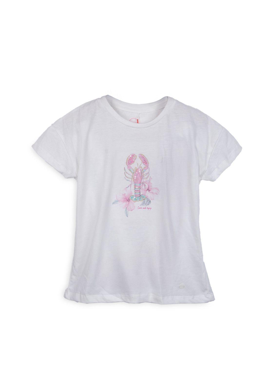 Polera Niña Manga Corta Estampado Lentejuelas Blanco Pillin-0