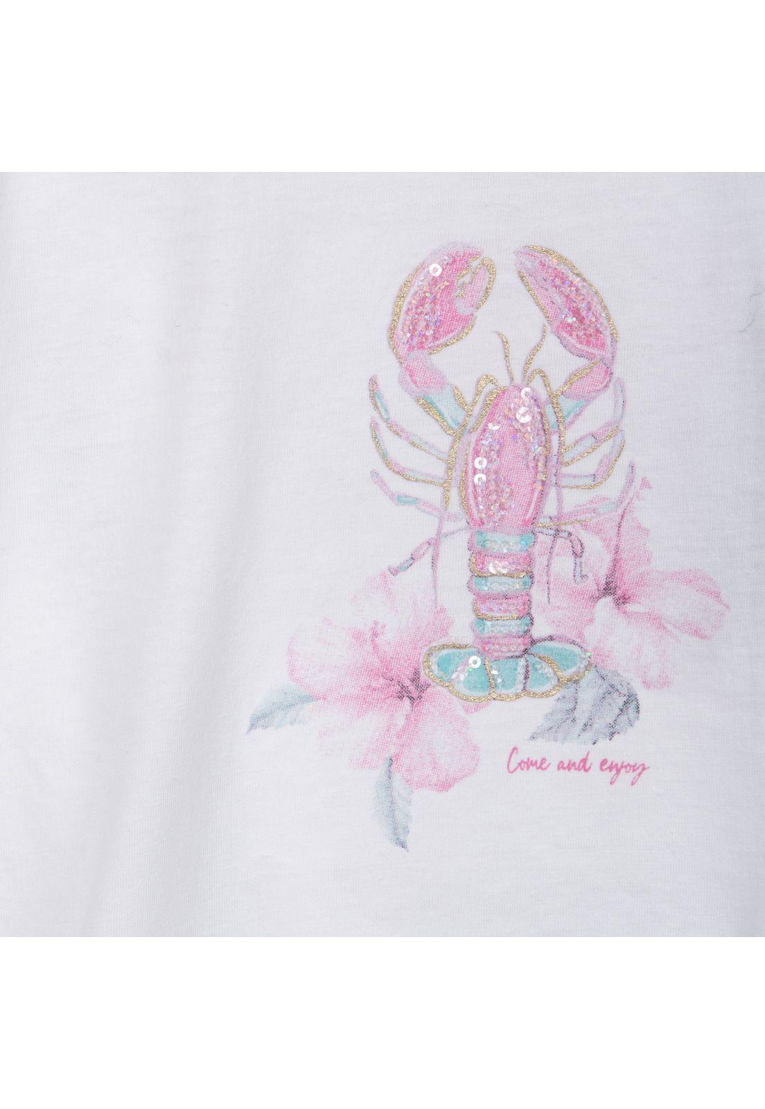 Polera Niña Manga Corta Estampado Lentejuelas Blanco Pillin-2