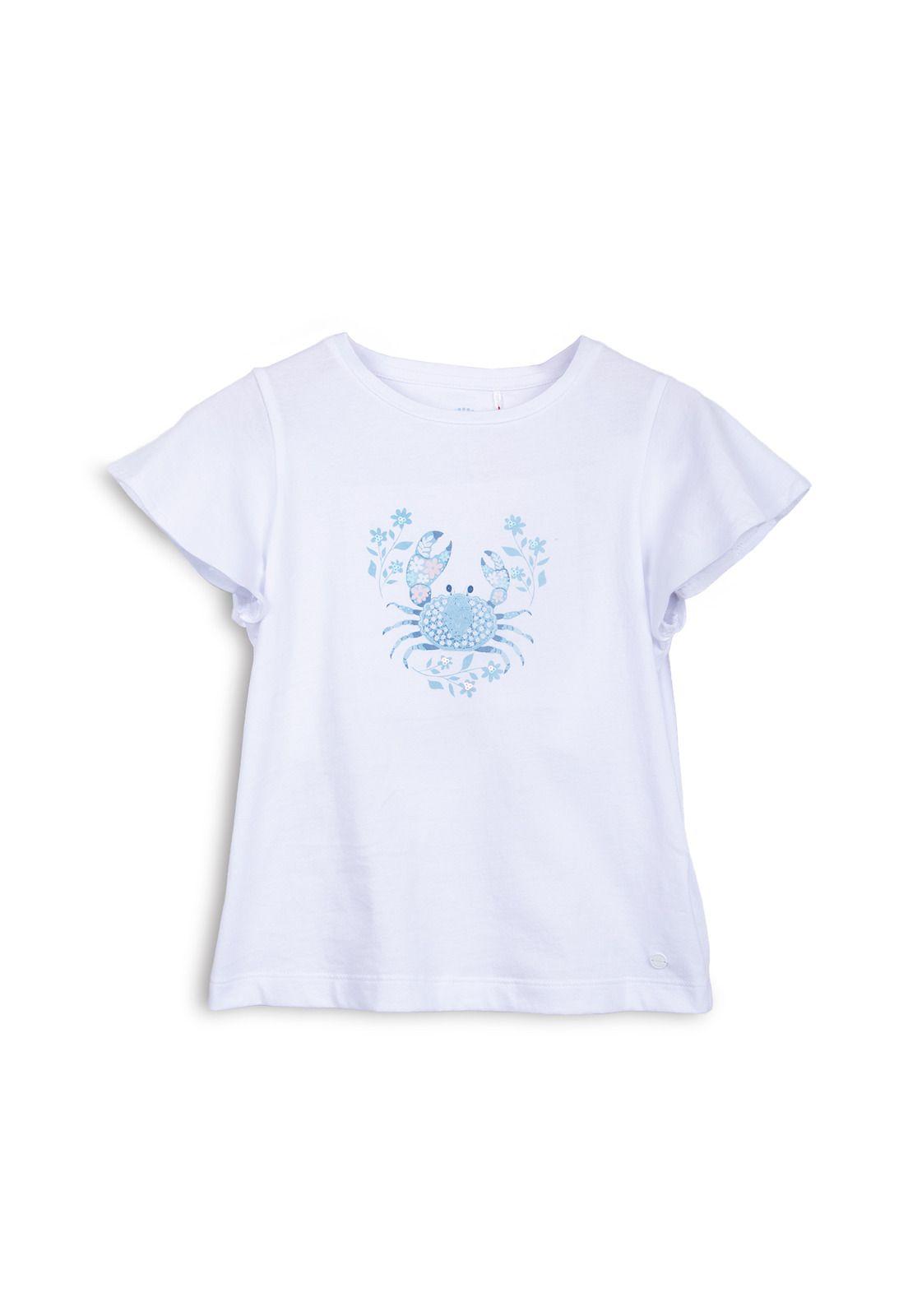Polera Niña Manga Corta Lentejuelas Cangrejo Blanco Pillin-0