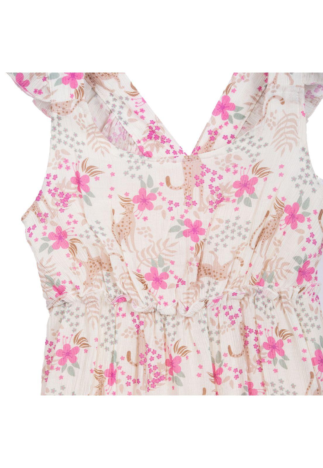 Vestido Niña Elasticado Estampado Tropical Crudo Pillin-2
